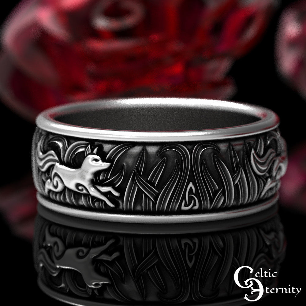 Men's Sterling Silver Fox Trio Wedding Band, 1908