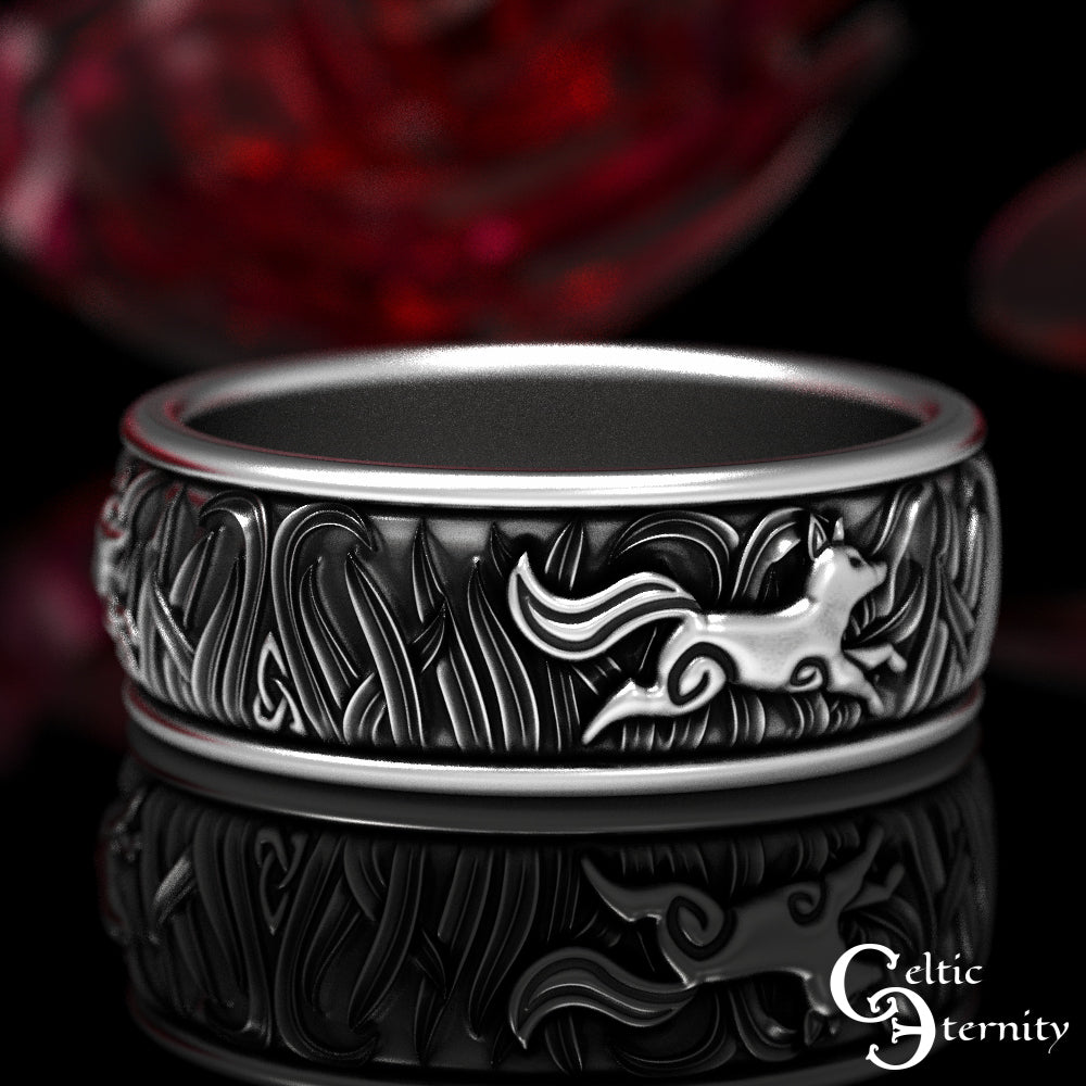 Men's Sterling Silver Fox Trio Wedding Band, 1908