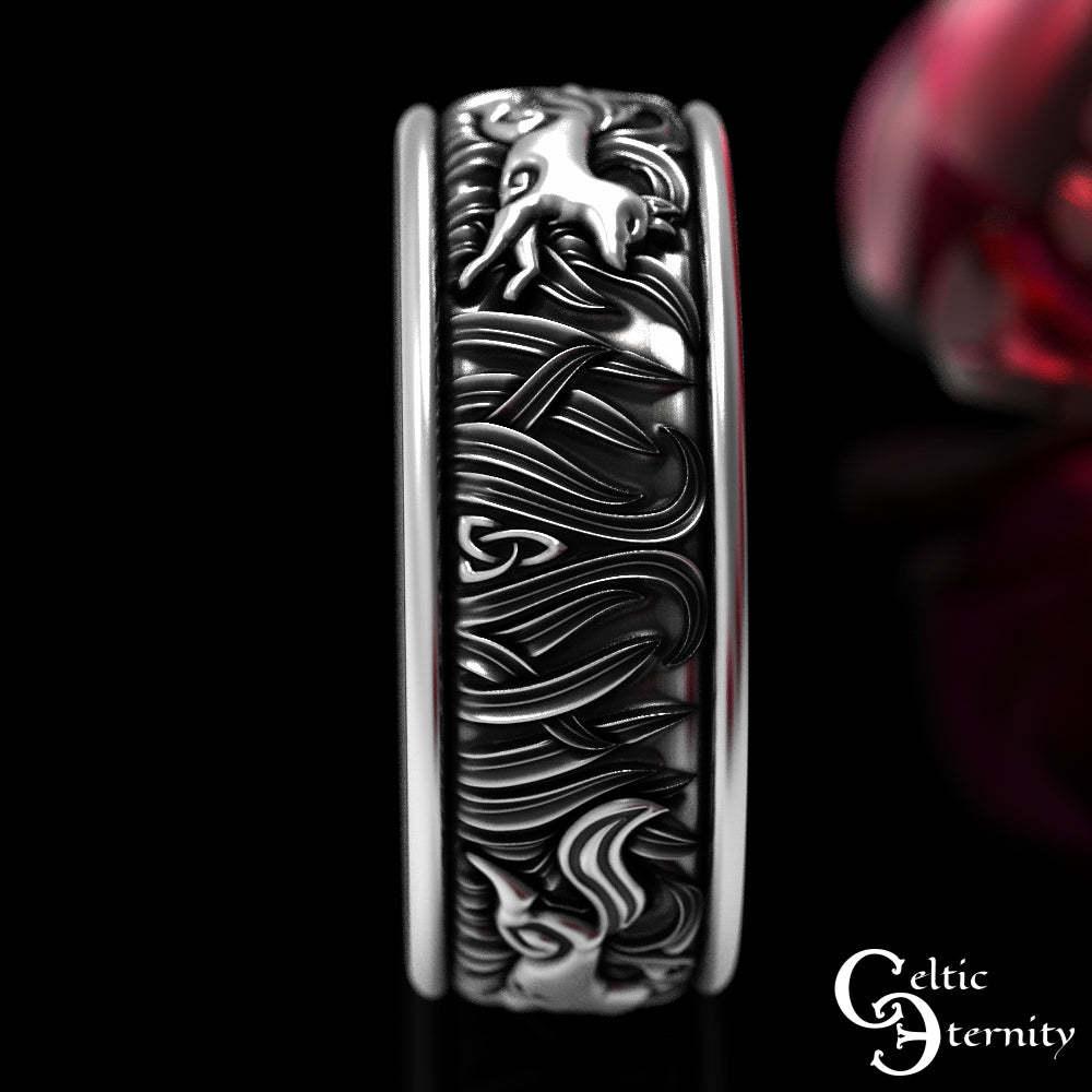 Men's Sterling Silver Fox Trio Wedding Band, 1908