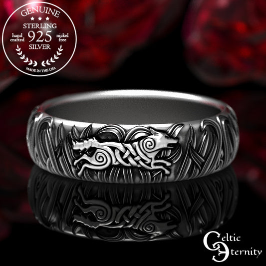 Women's Sterling Celtic Running Wolves Wedding Band, 1909