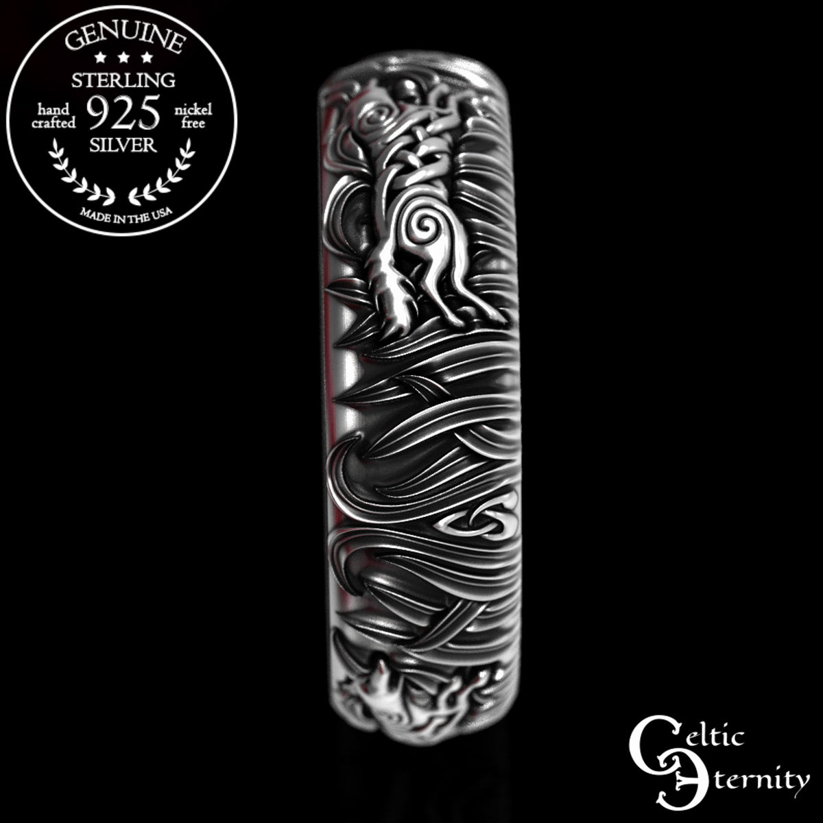 Women's Sterling Celtic Running Wolves Wedding Band, 1909