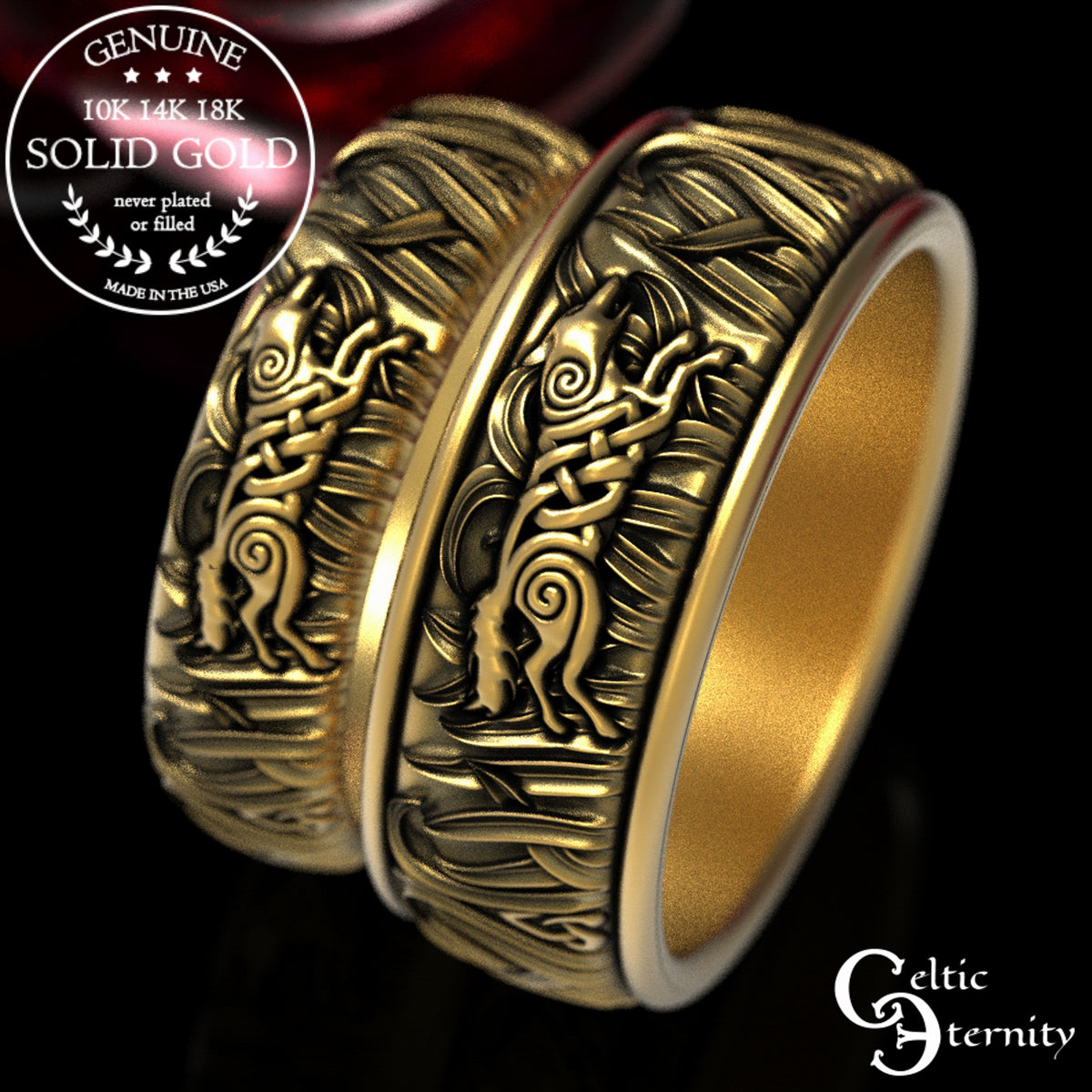 Women's Sterling Celtic Running Wolves Wedding Band, 1909