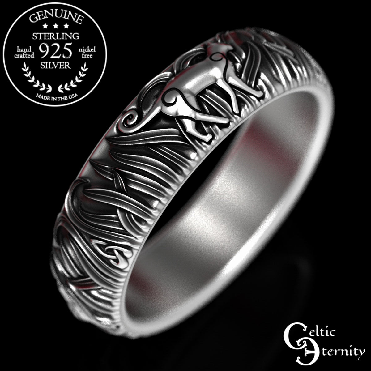 Women's Sterling Silver Kitty Cat & Trinity Grass Wedding Band, 1911