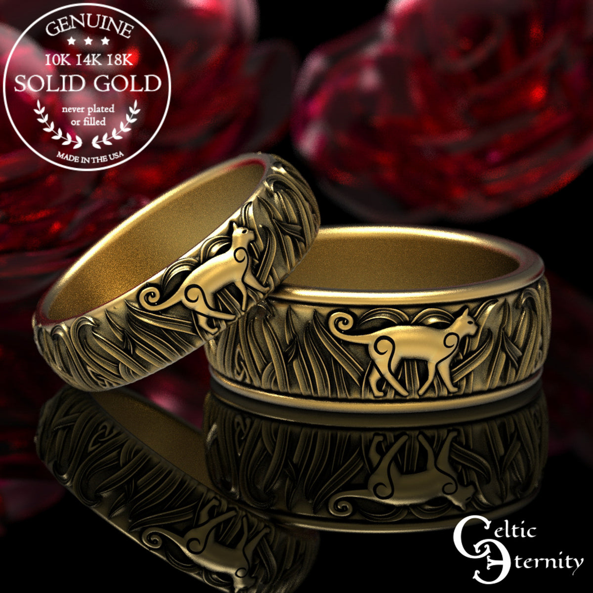 Women's Sterling Silver Kitty Cat & Trinity Grass Wedding Band, 1911