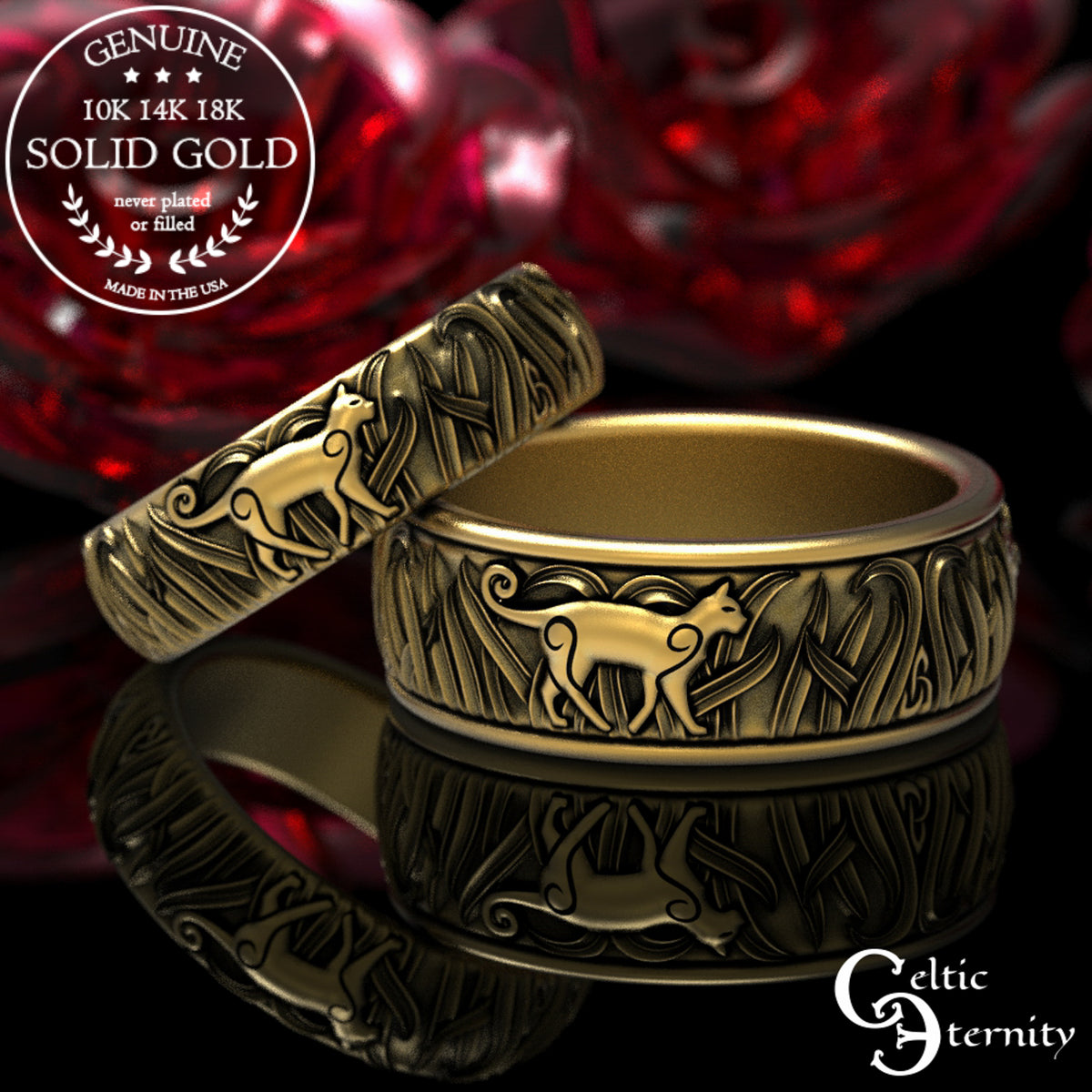 Men's Sterling Silver Cats in Tall Grass Wedding Band, 1912