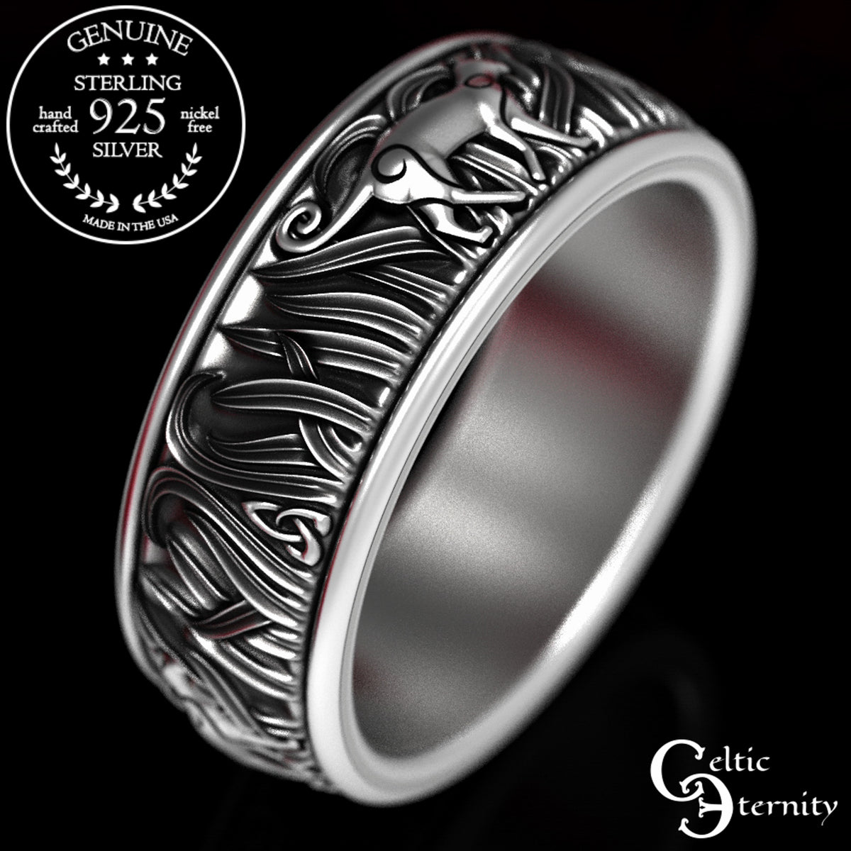 Men's Sterling Silver Cats in Tall Grass Wedding Band, 1912