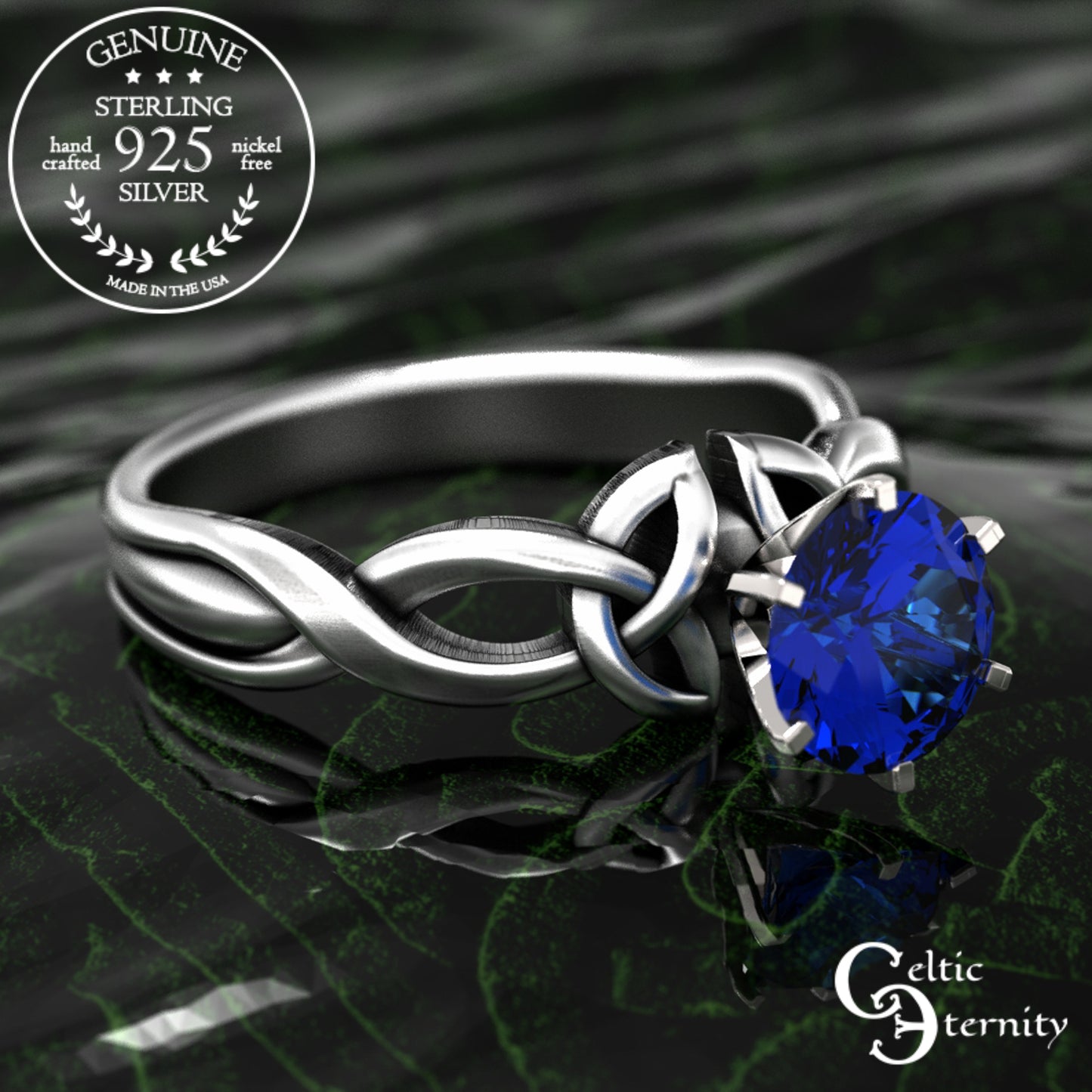 Sterling & Emerald Irish Trinity Knot Engagement Ring, 1982