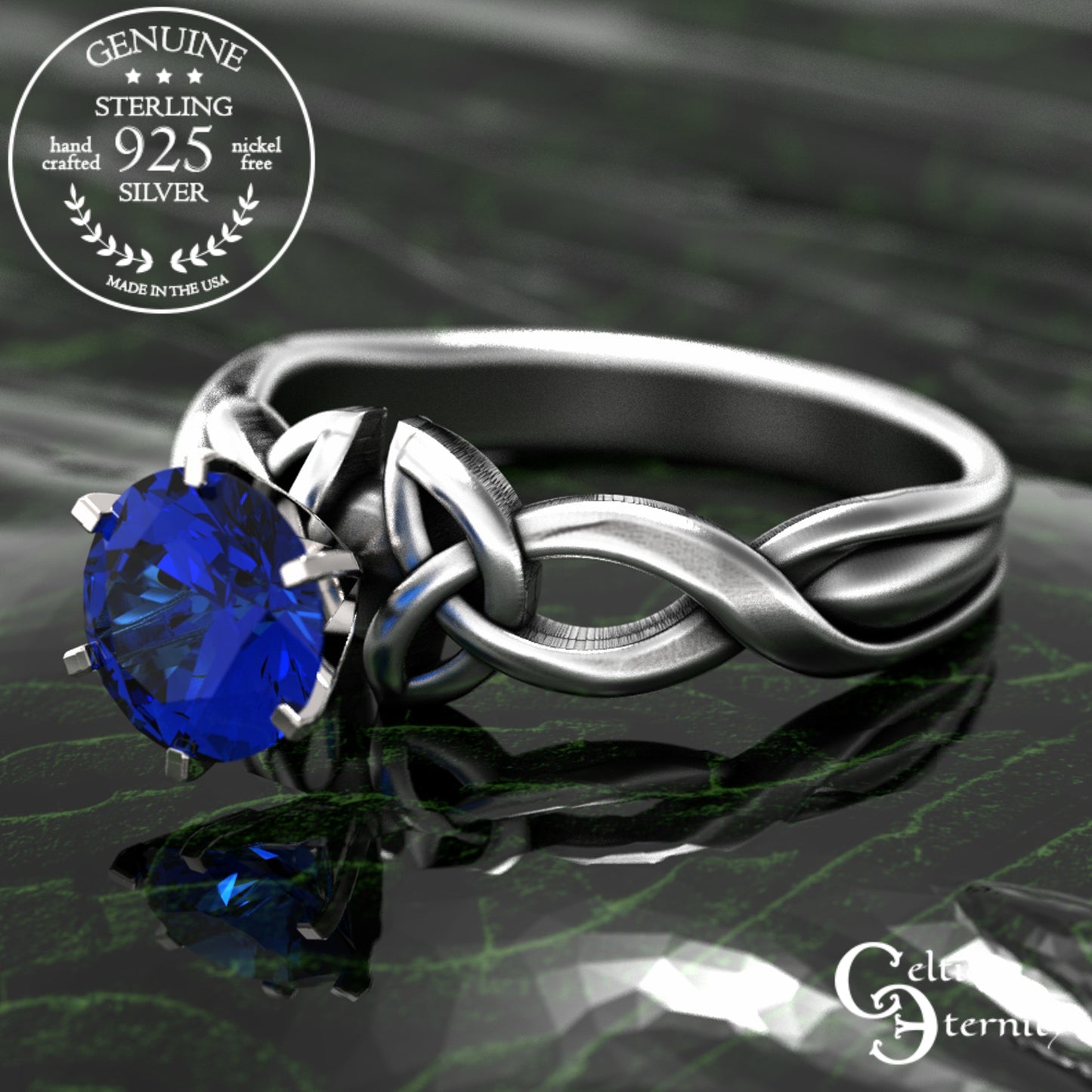 Sterling & Emerald Irish Trinity Knot Engagement Ring, 1982
