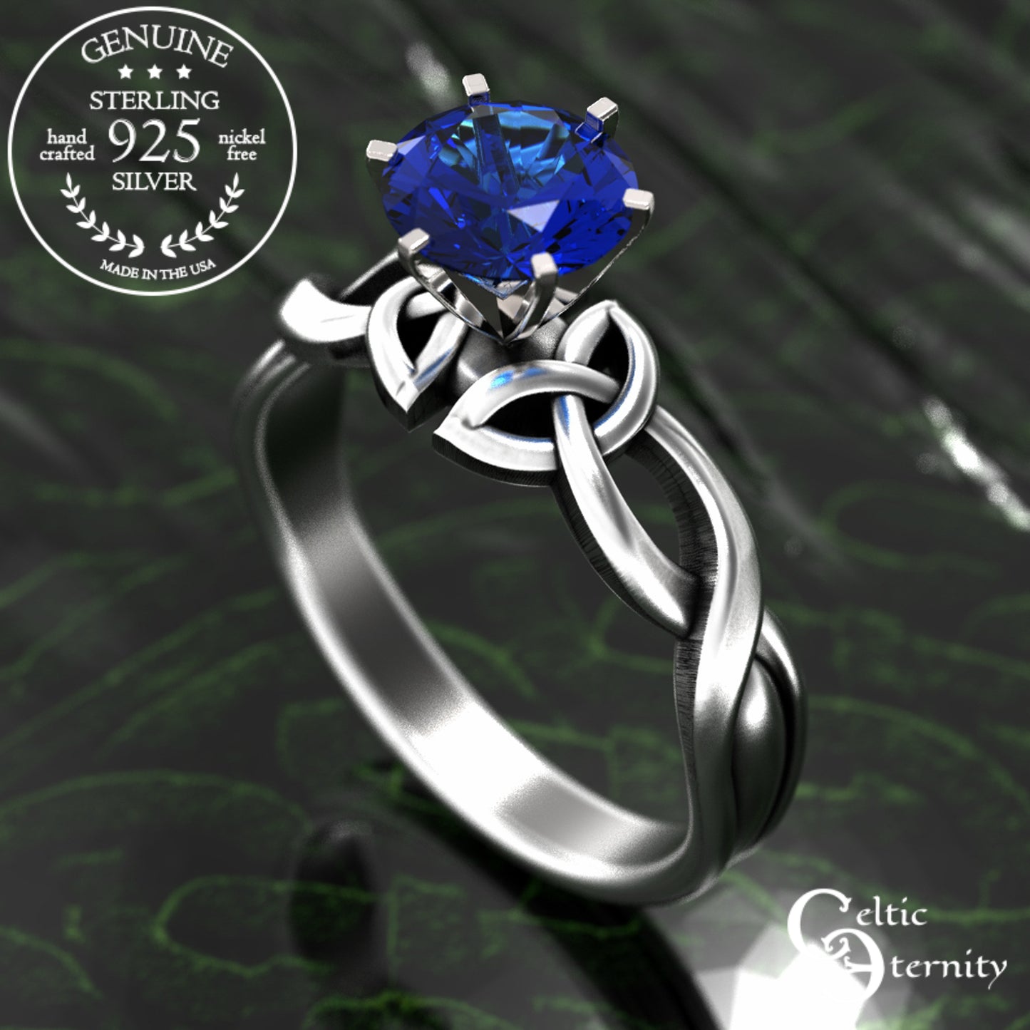 Sterling & Emerald Irish Trinity Knot Engagement Ring, 1982