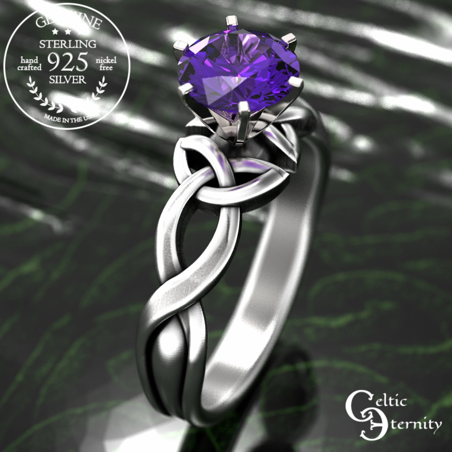 Sterling & Emerald Irish Trinity Knot Engagement Ring, 1982