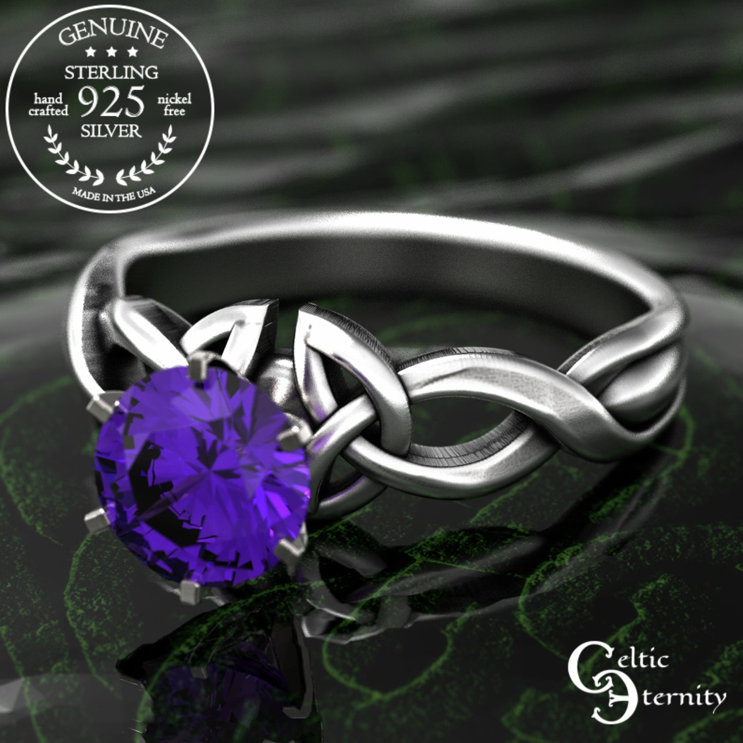 Sterling & Emerald Irish Trinity Knot Engagement Ring, 1982
