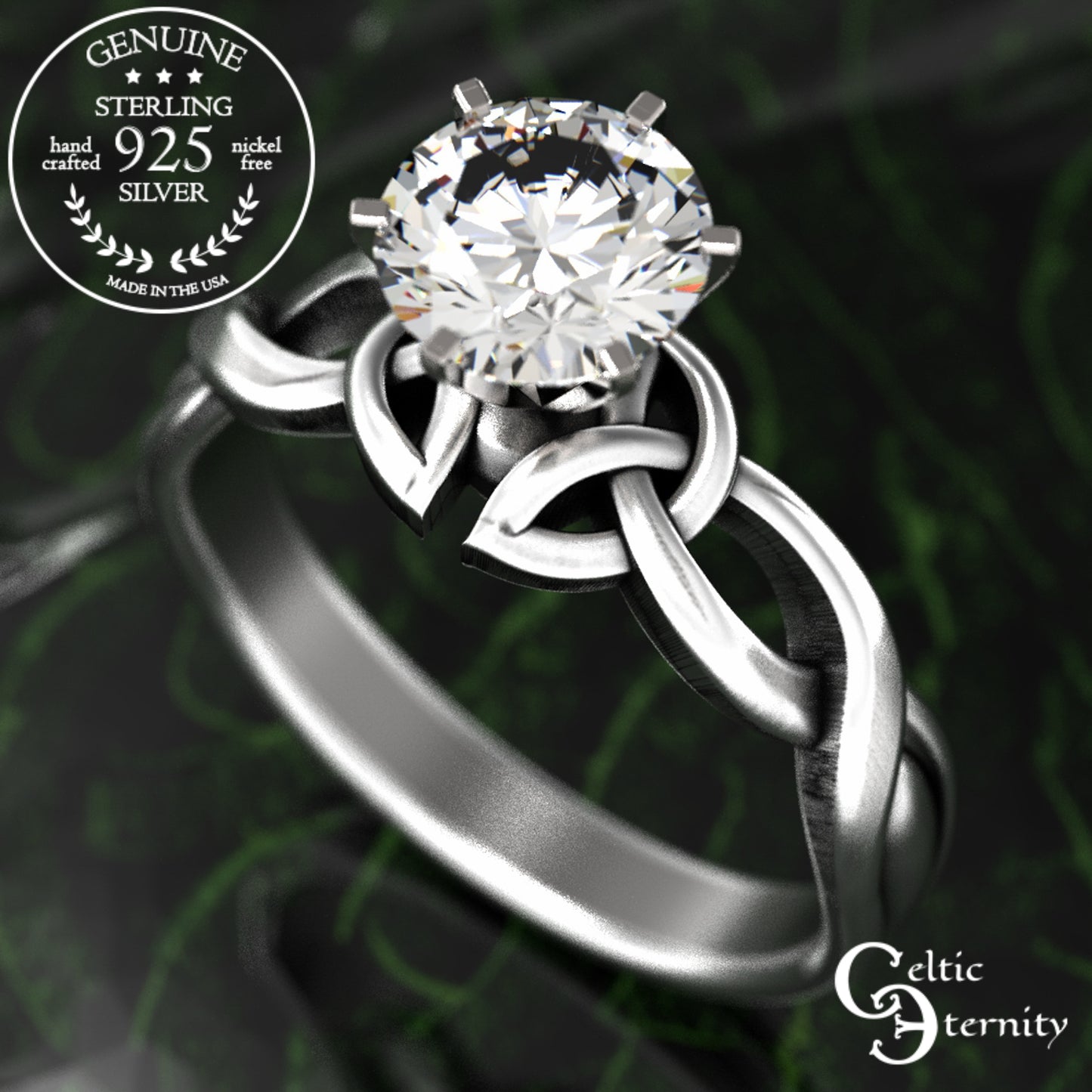 Sterling & Emerald Irish Trinity Knot Engagement Ring, 1982