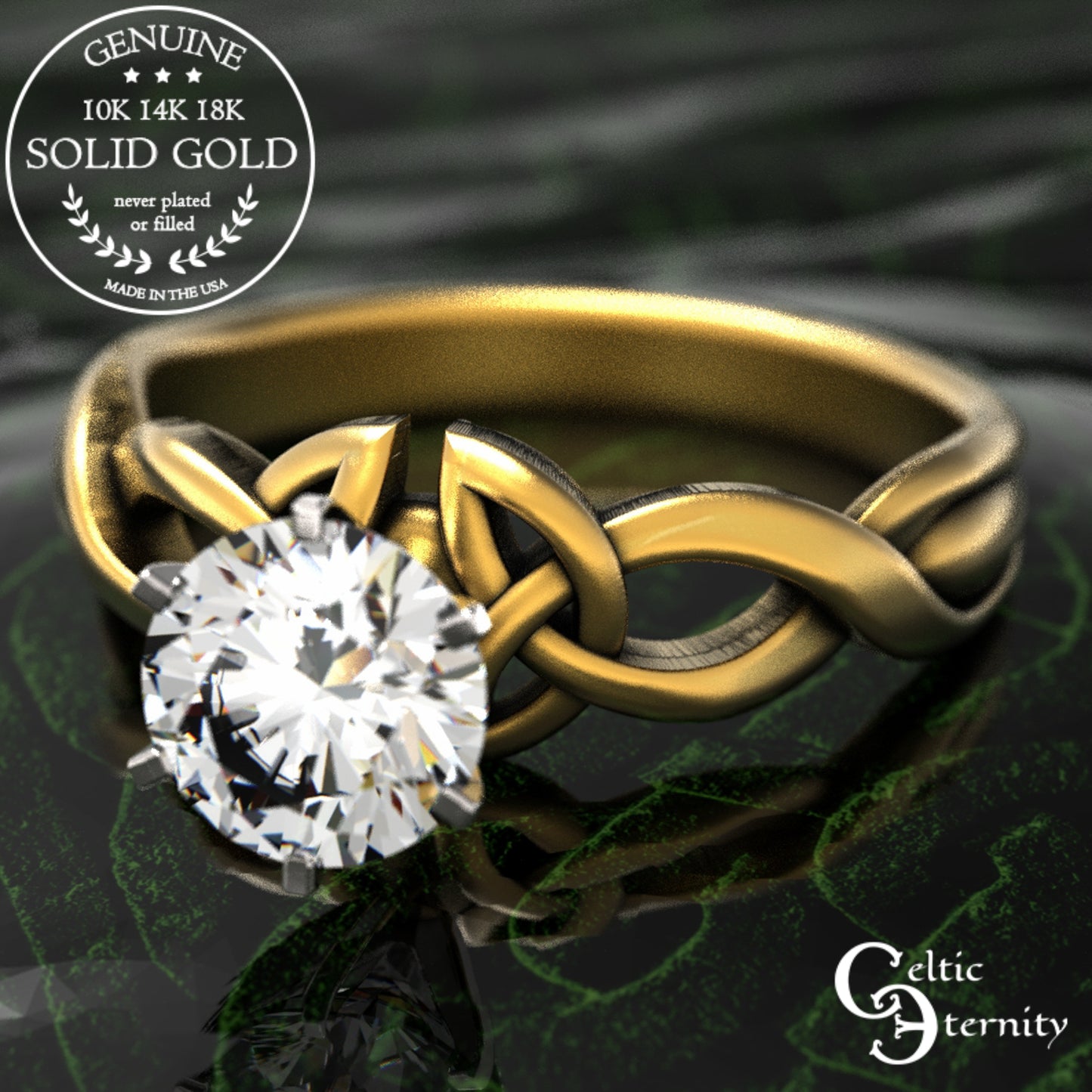 Sterling & Emerald Irish Trinity Knot Engagement Ring, 1982