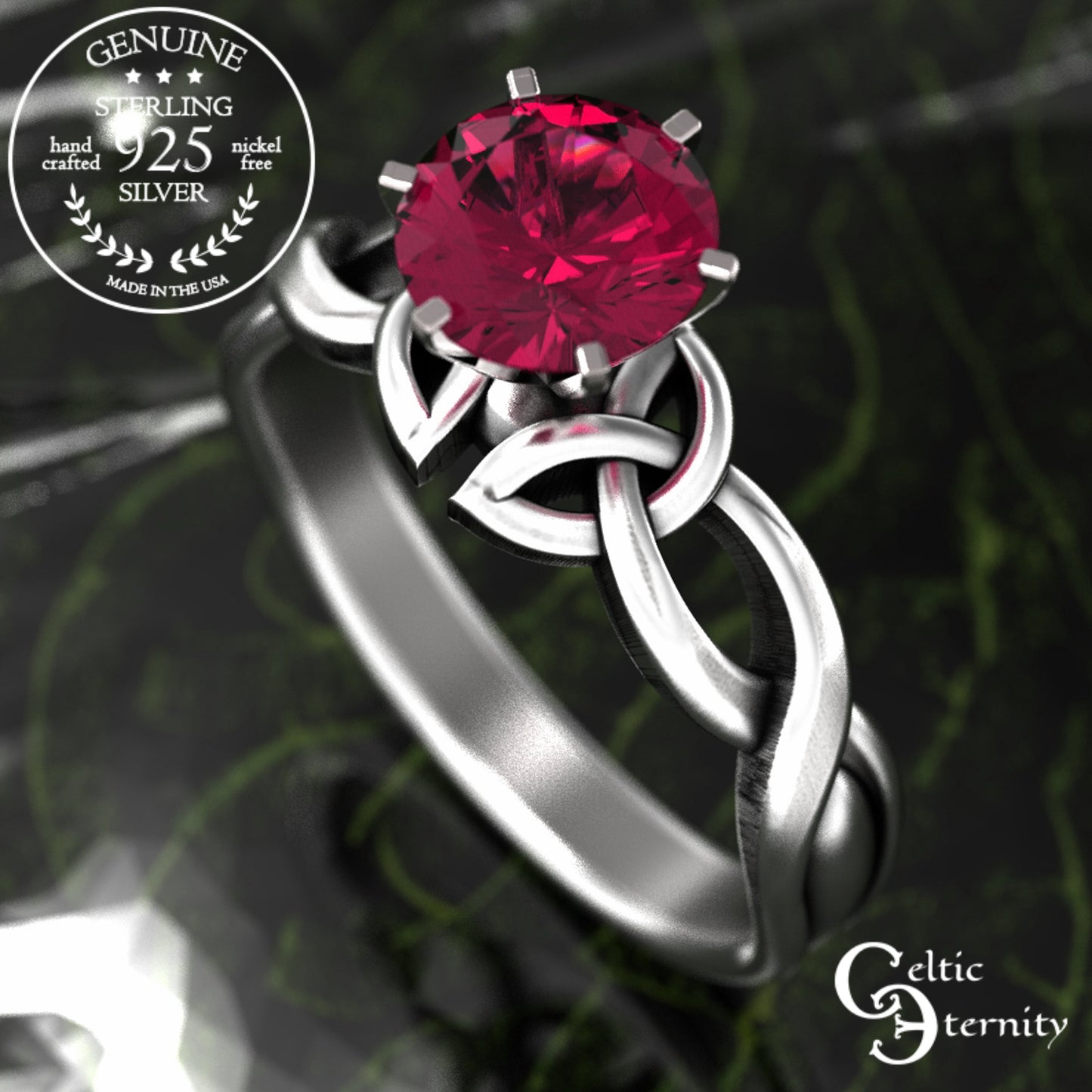 Sterling & Emerald Irish Trinity Knot Engagement Ring, 1982