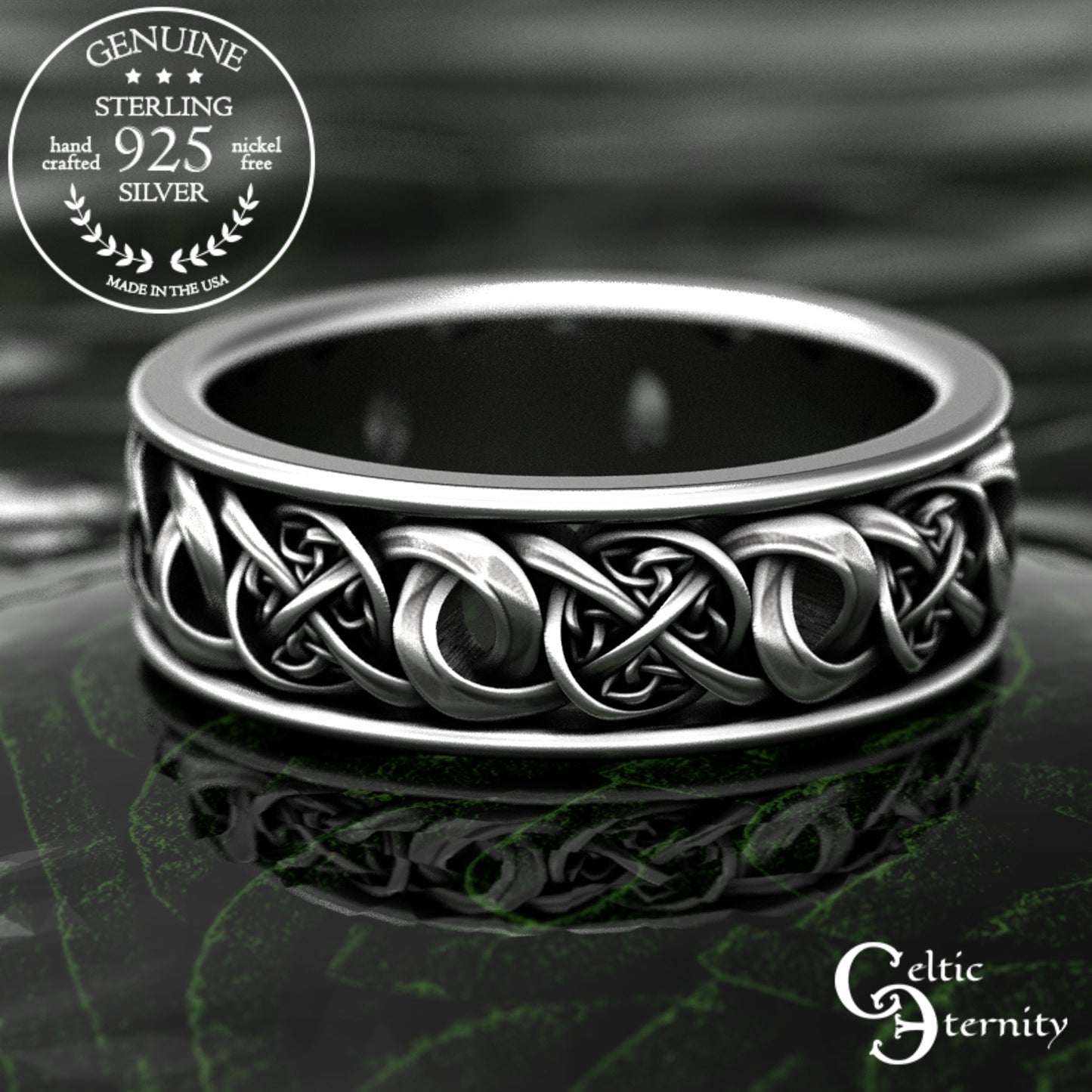 Men's Sterling Irish Trinity Knotwork Wedding Band, 1990