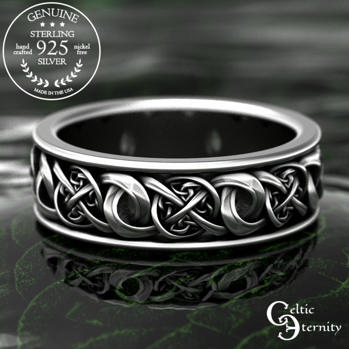 Men's Sterling Irish Trinity Knotwork Wedding Band, 1990