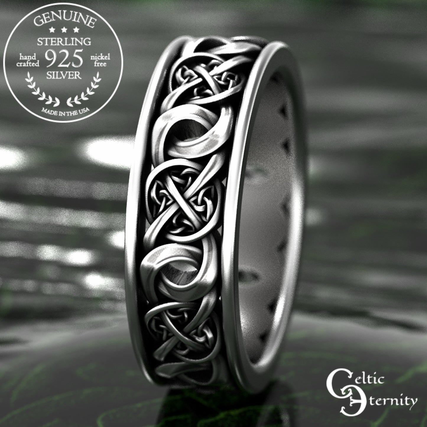 Men's Sterling Irish Trinity Knotwork Wedding Band, 1990