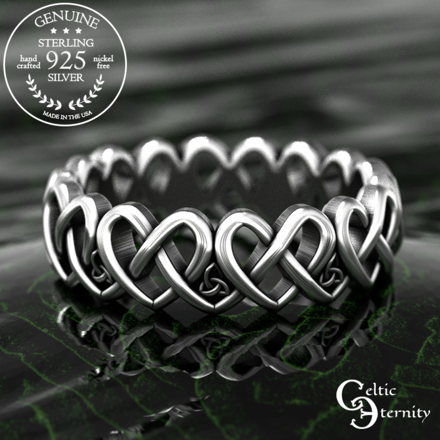 Sterling Woman's Irish Hearts Wedding Band, 1999