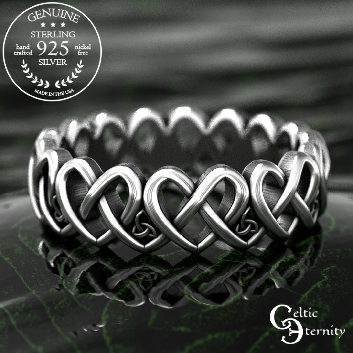 Sterling Woman's Irish Hearts Wedding Band, 1999