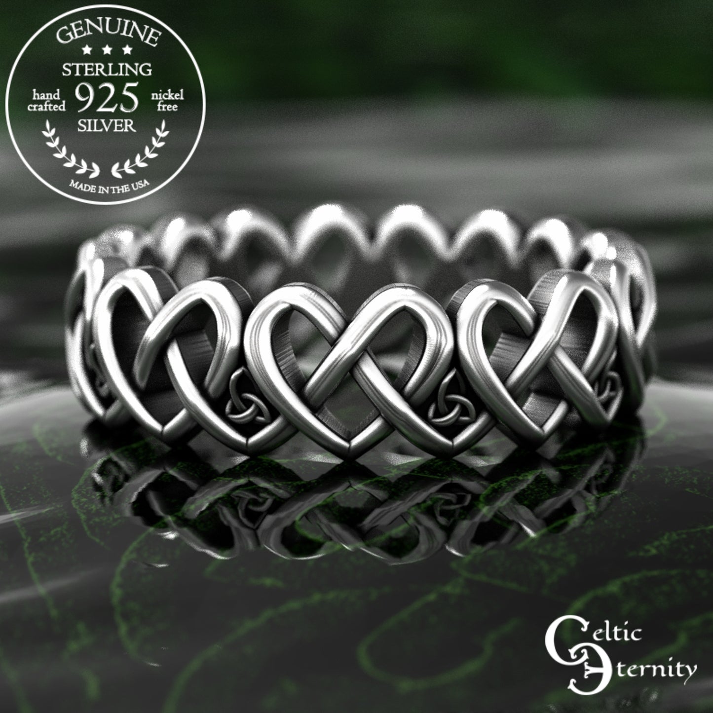 Sterling Woman's Irish Hearts Wedding Band, 1999