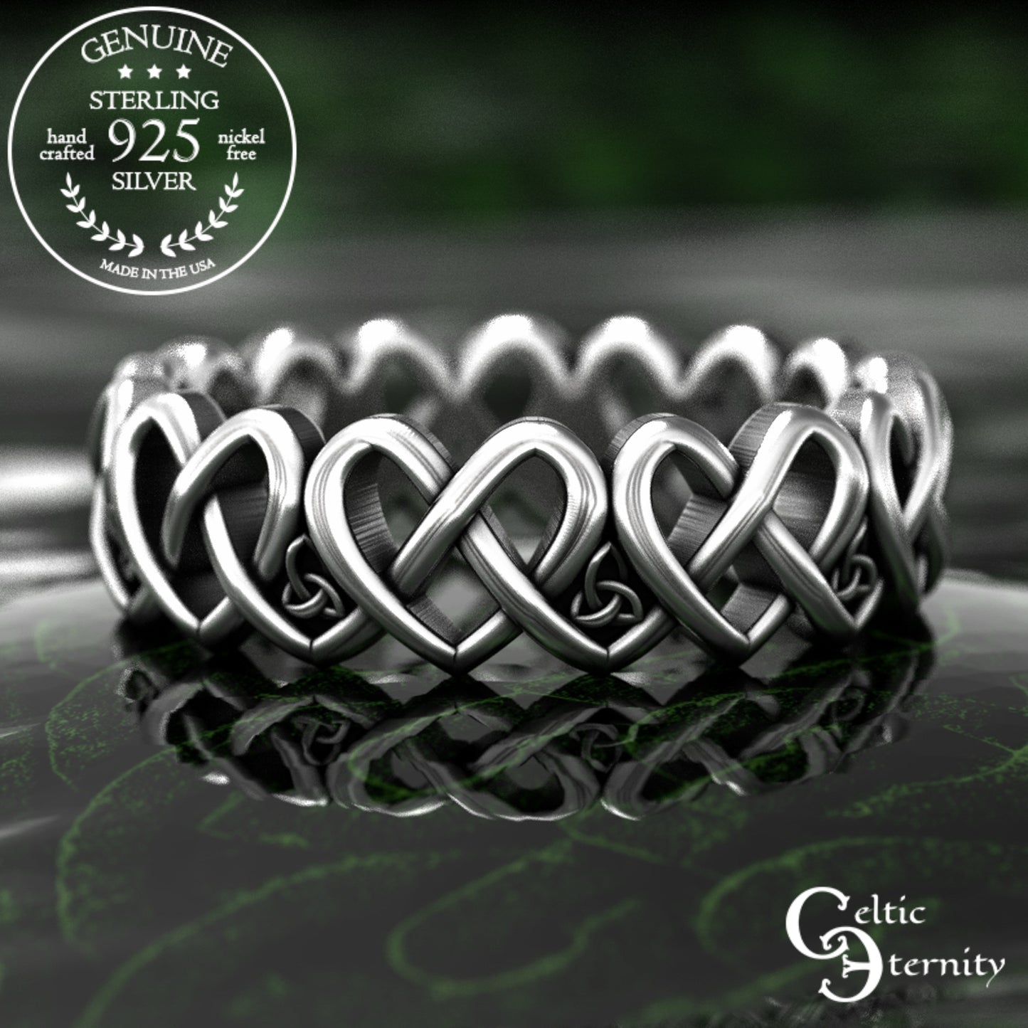 Sterling Woman's Irish Hearts Wedding Band, 1999