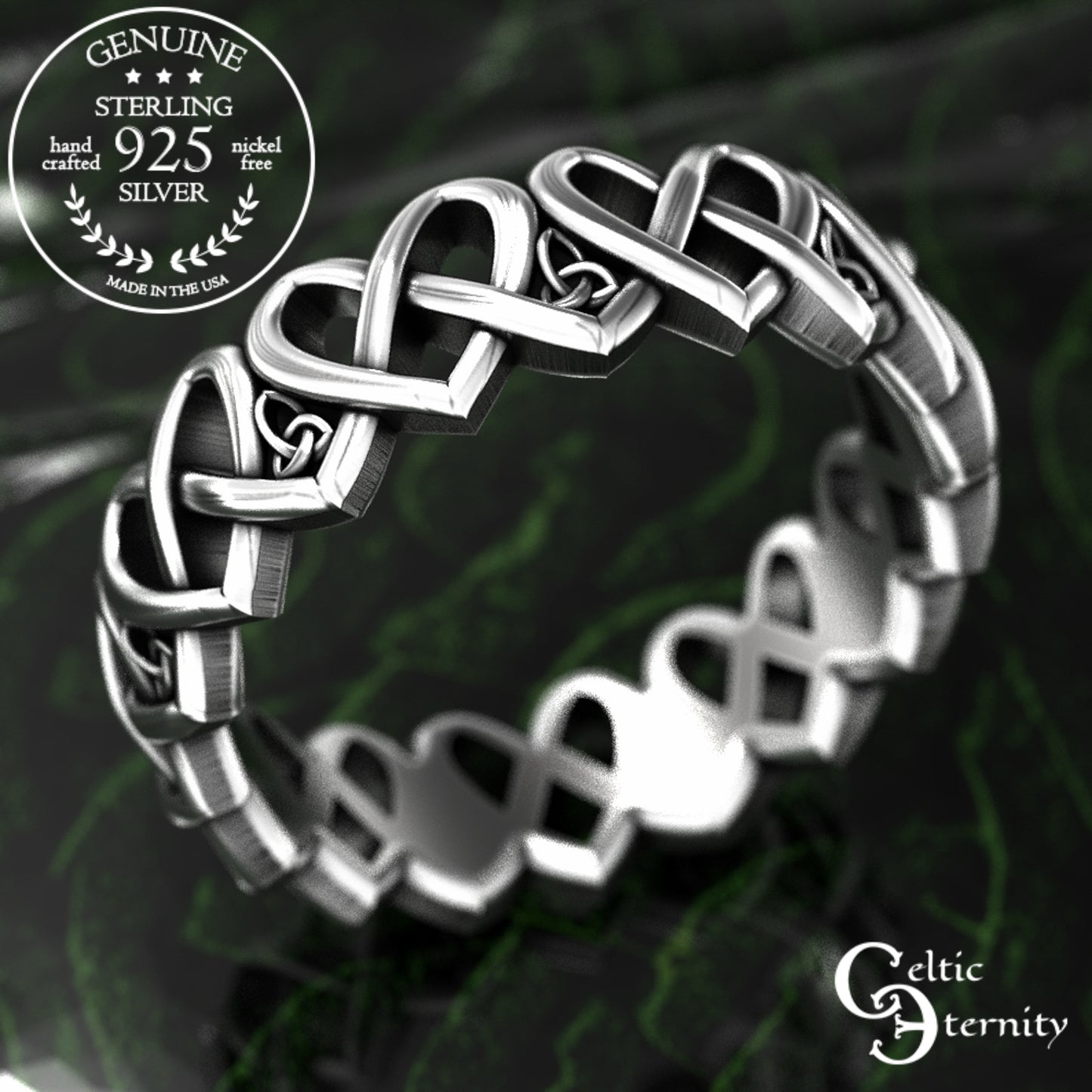 Sterling Woman's Irish Hearts Wedding Band, 1999