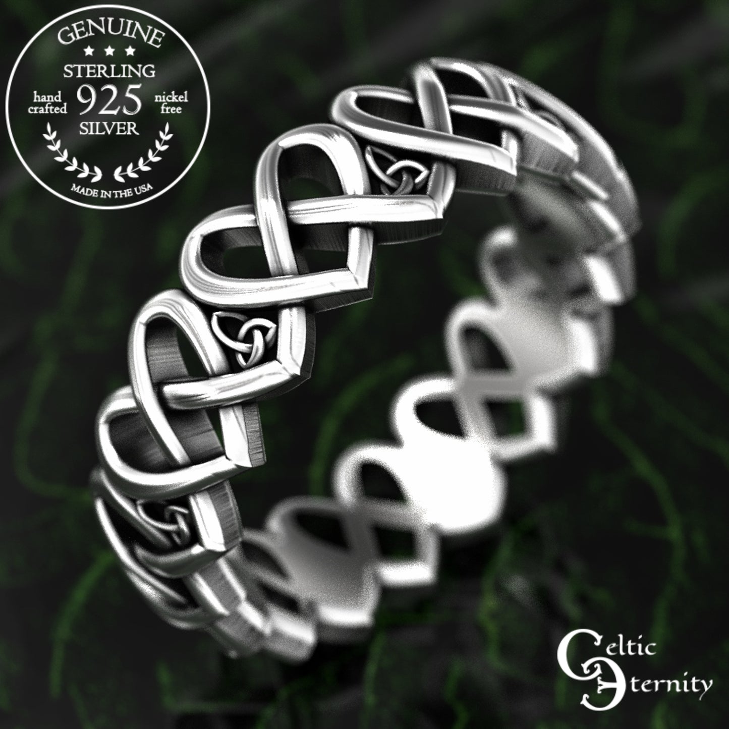 Sterling Woman's Irish Hearts Wedding Band, 1999