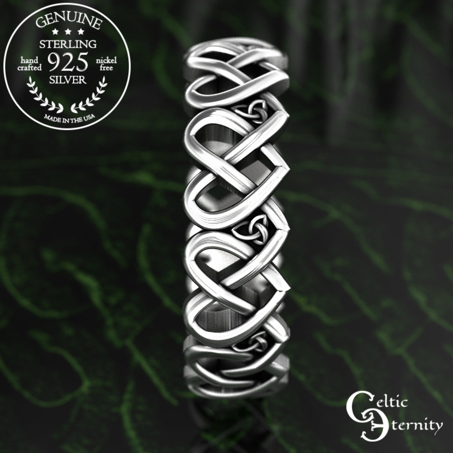 Sterling Woman's Irish Hearts Wedding Band, 1999