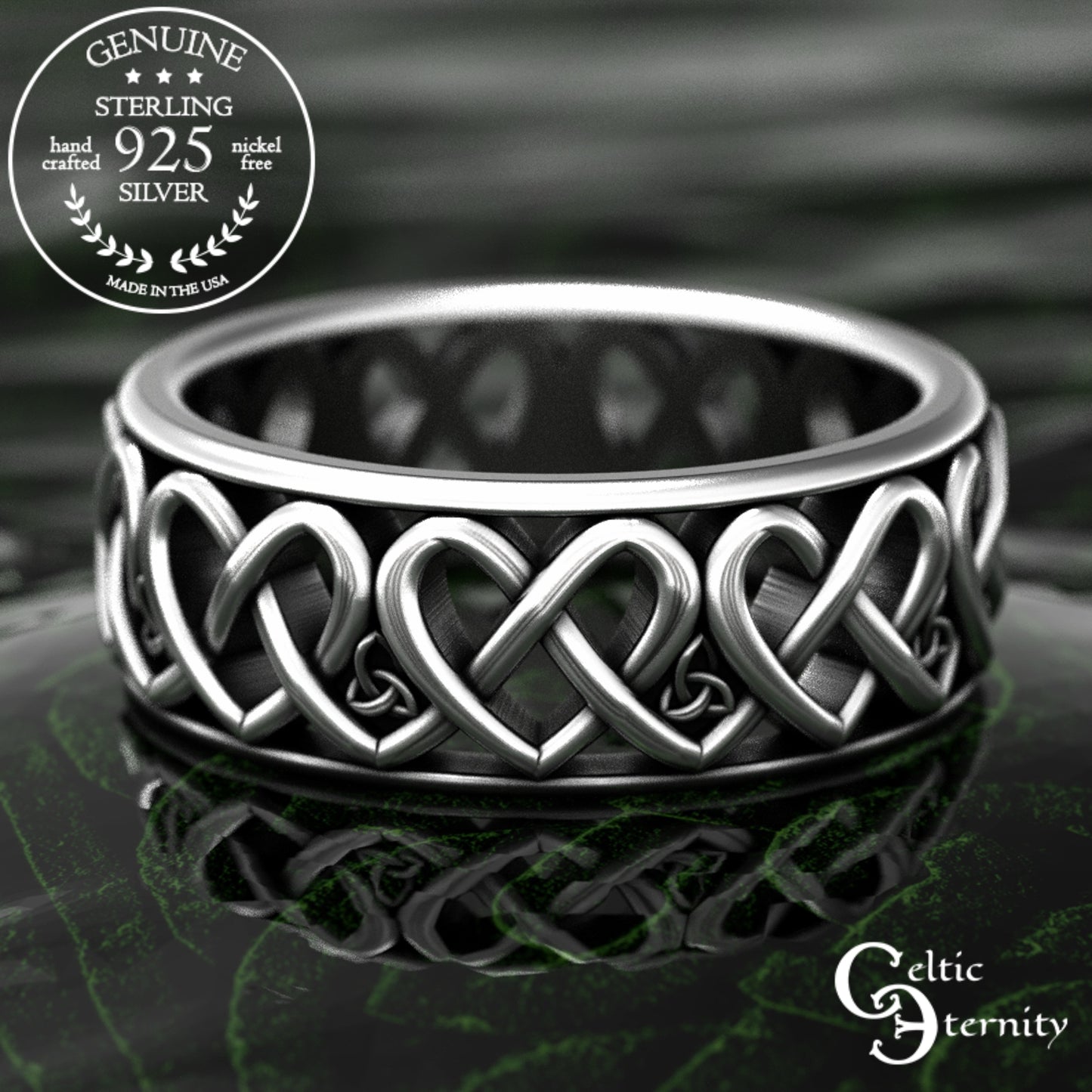 Men's Sterling Irish Heart Wedding Band, 2000