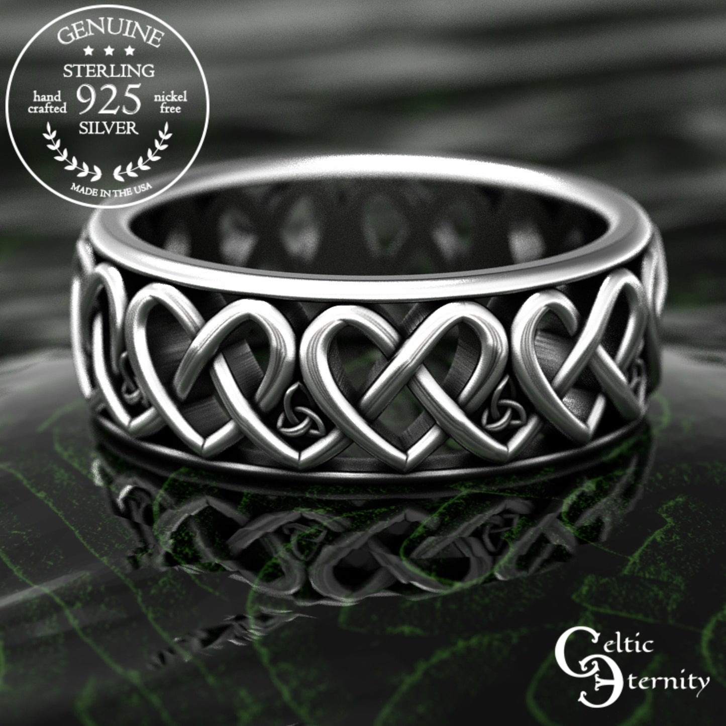 Men's Sterling Irish Heart Wedding Band, 2000