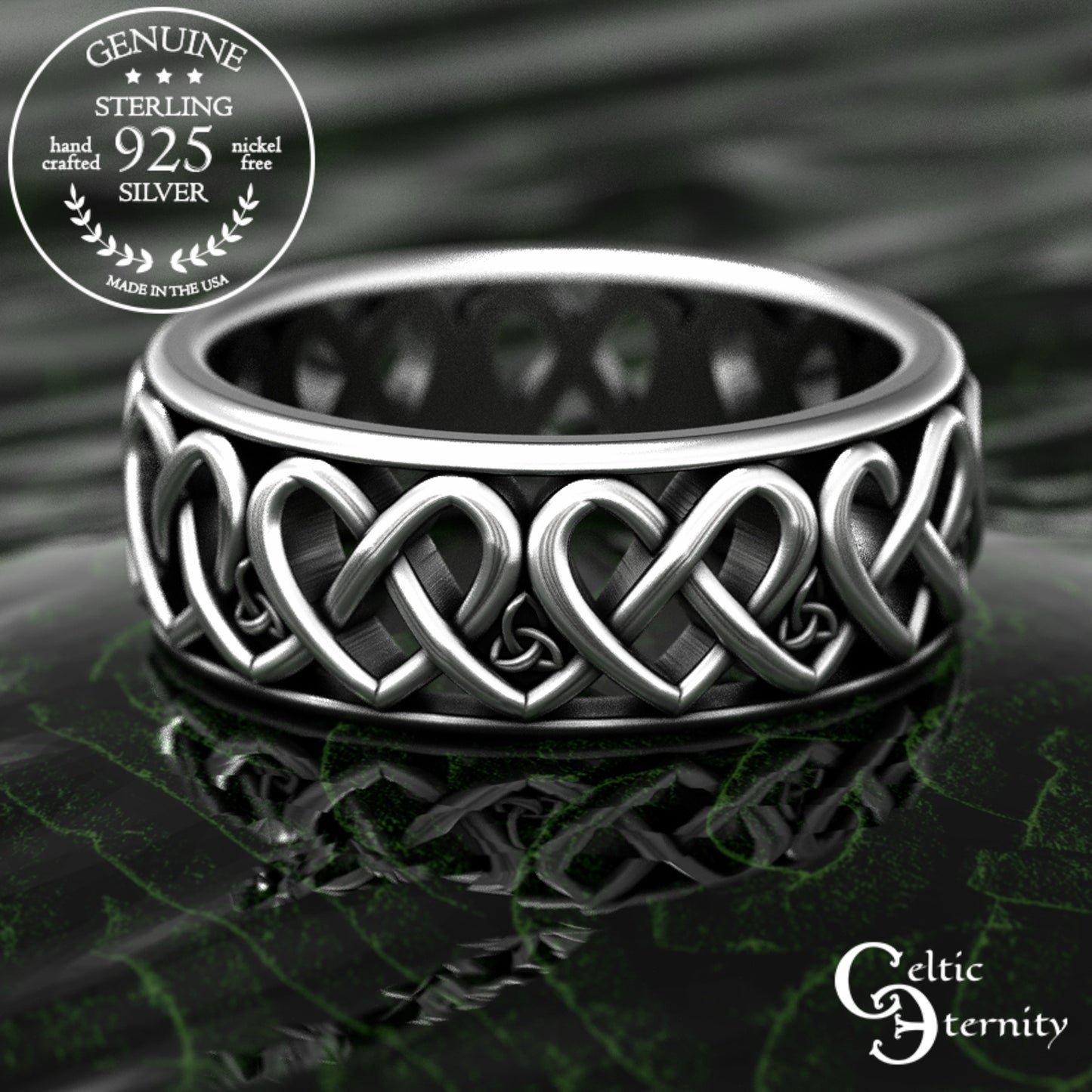 Men's Sterling Irish Heart Wedding Band, 2000