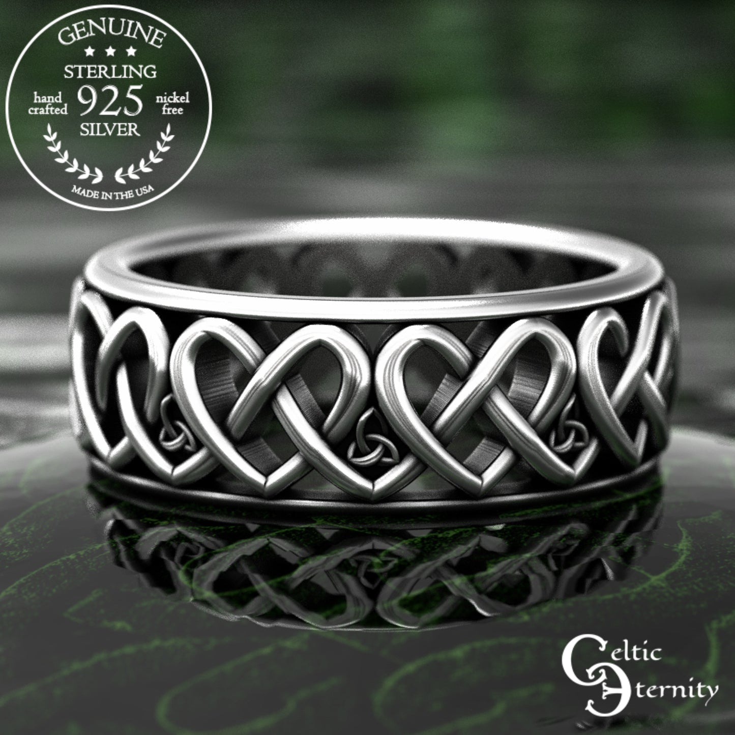 Men's Sterling Irish Heart Wedding Band, 2000