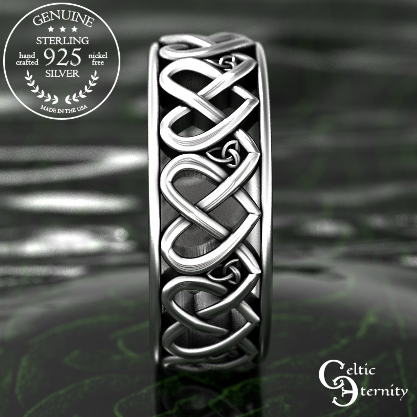 Men's Sterling Irish Heart Wedding Band, 2000