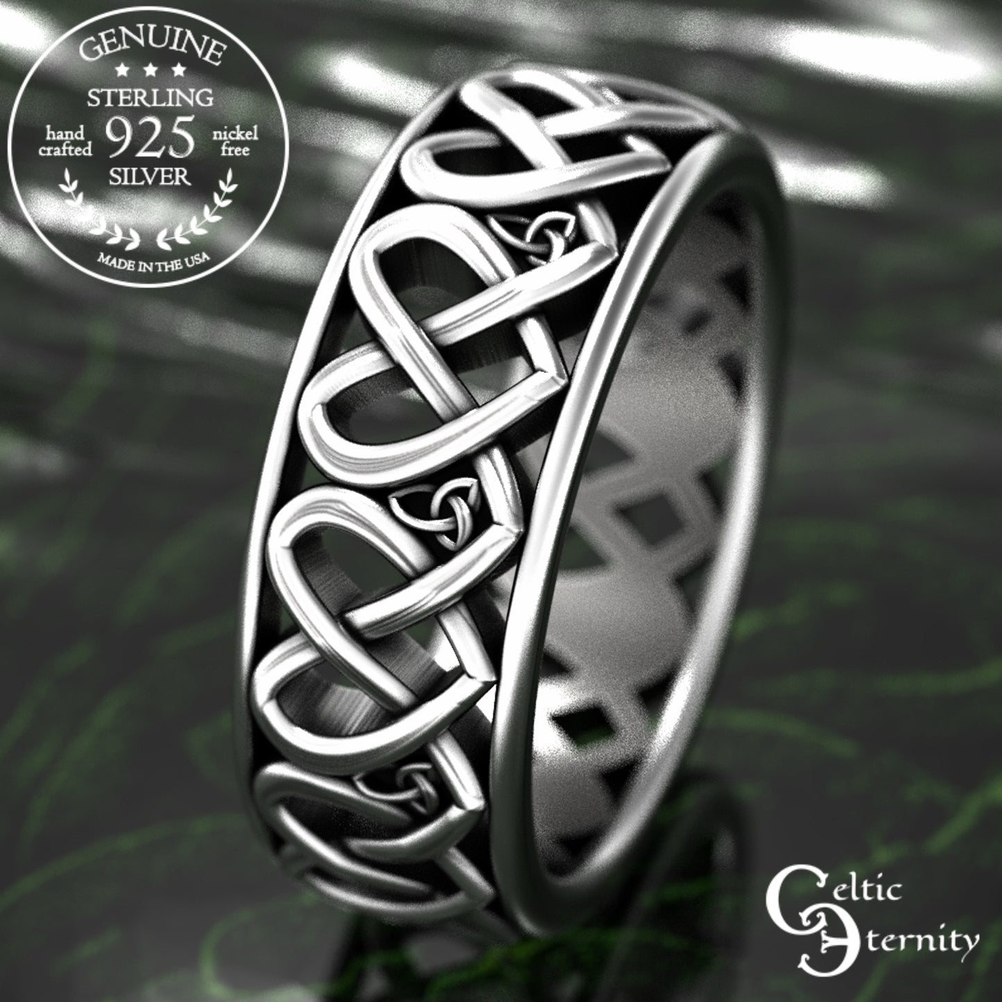 Men's Sterling Irish Heart Wedding Band, 2000