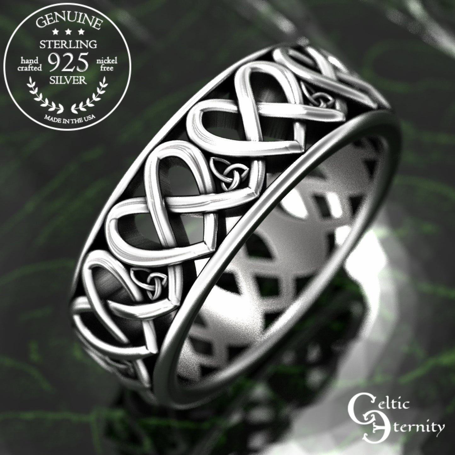 Men's Sterling Irish Heart Wedding Band, 2000