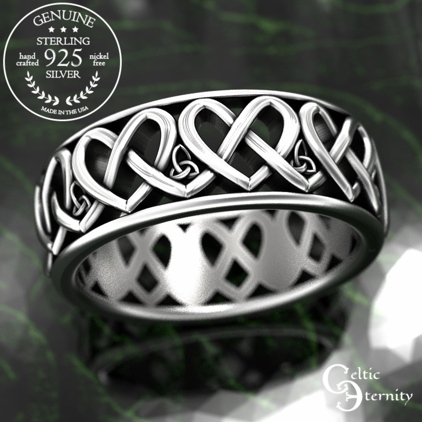 Men's Sterling Irish Heart Wedding Band, 2000
