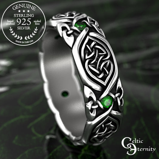 Sterling Silver Woman's Celtic Hearts Wedding Band - Emeralds, 2008