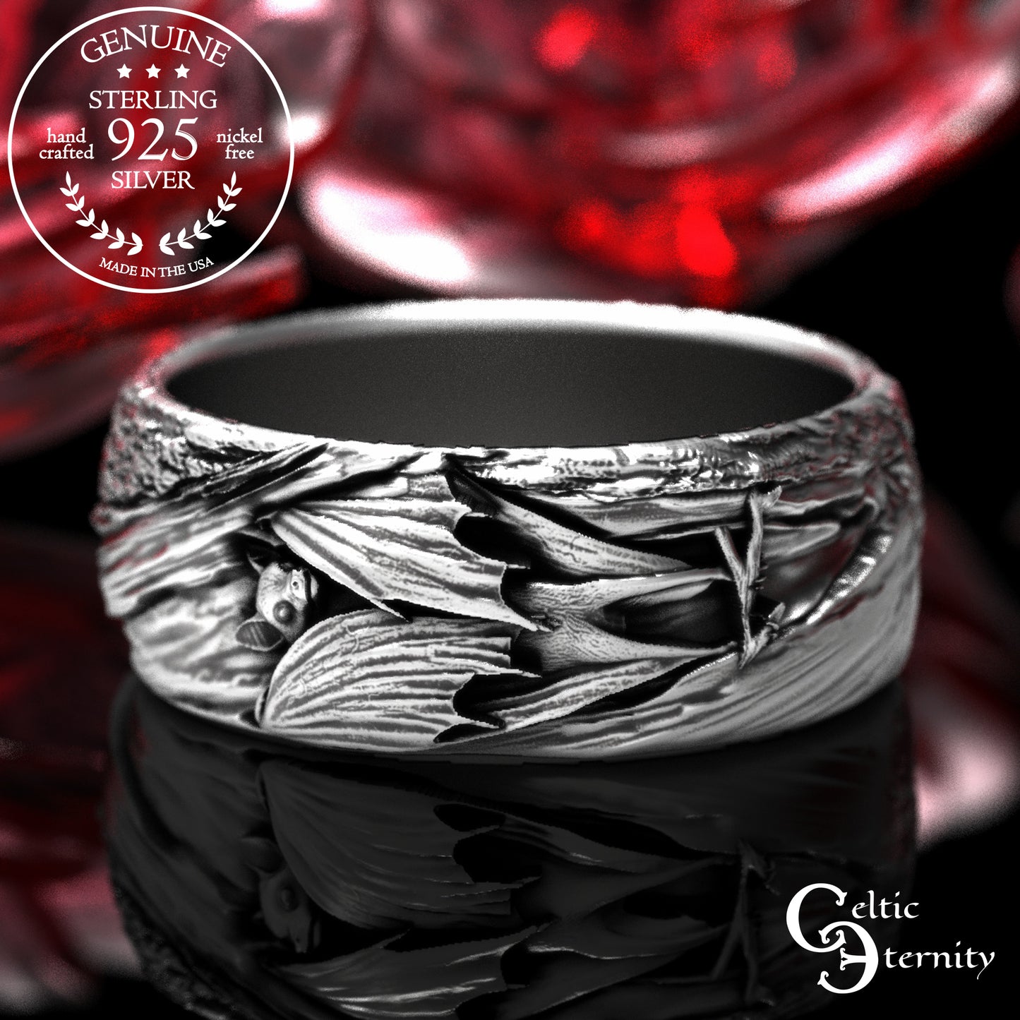Sterling Hanging Bat with Tree Bark Texture Band, 2029