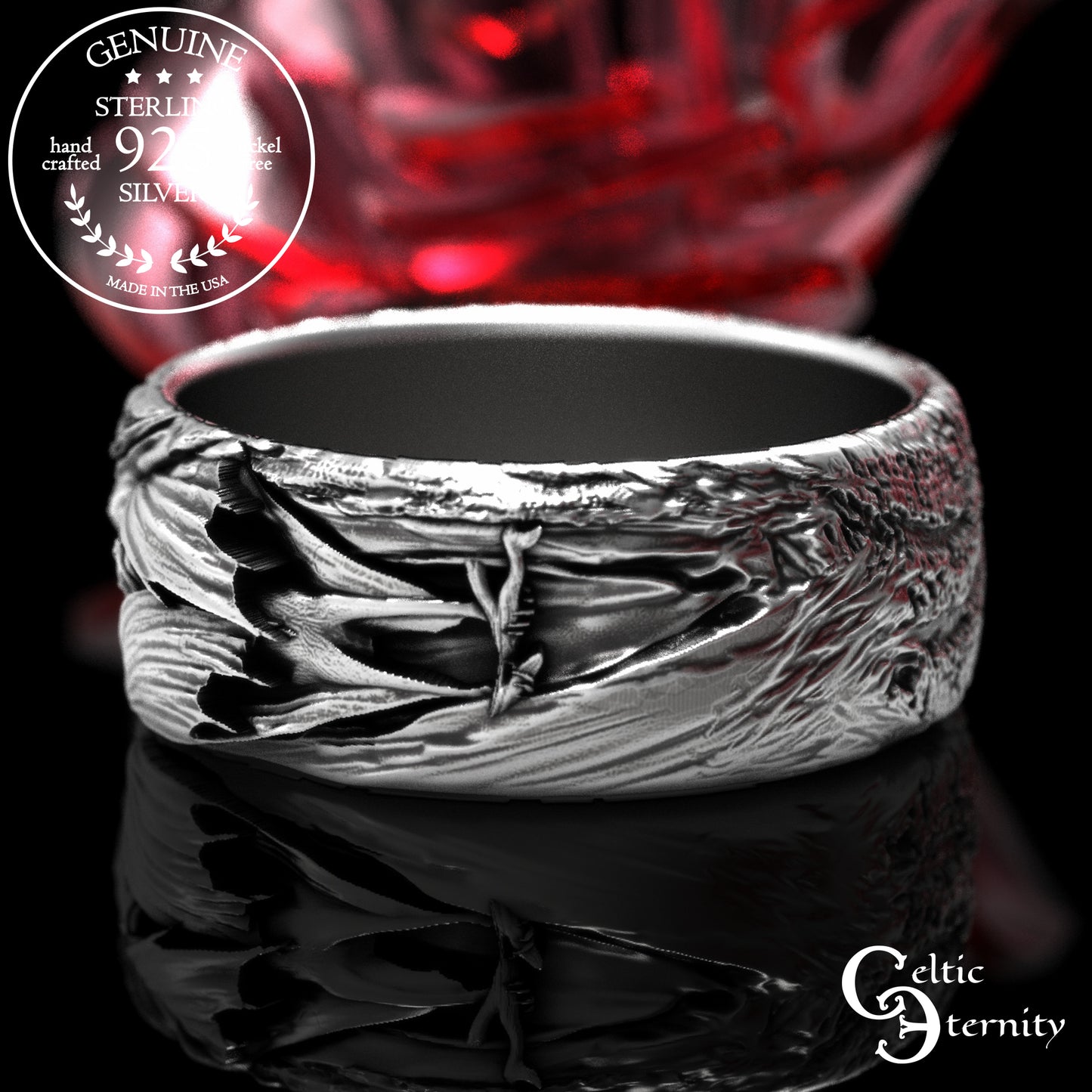 Sterling Hanging Bat with Tree Bark Texture Band, 2029