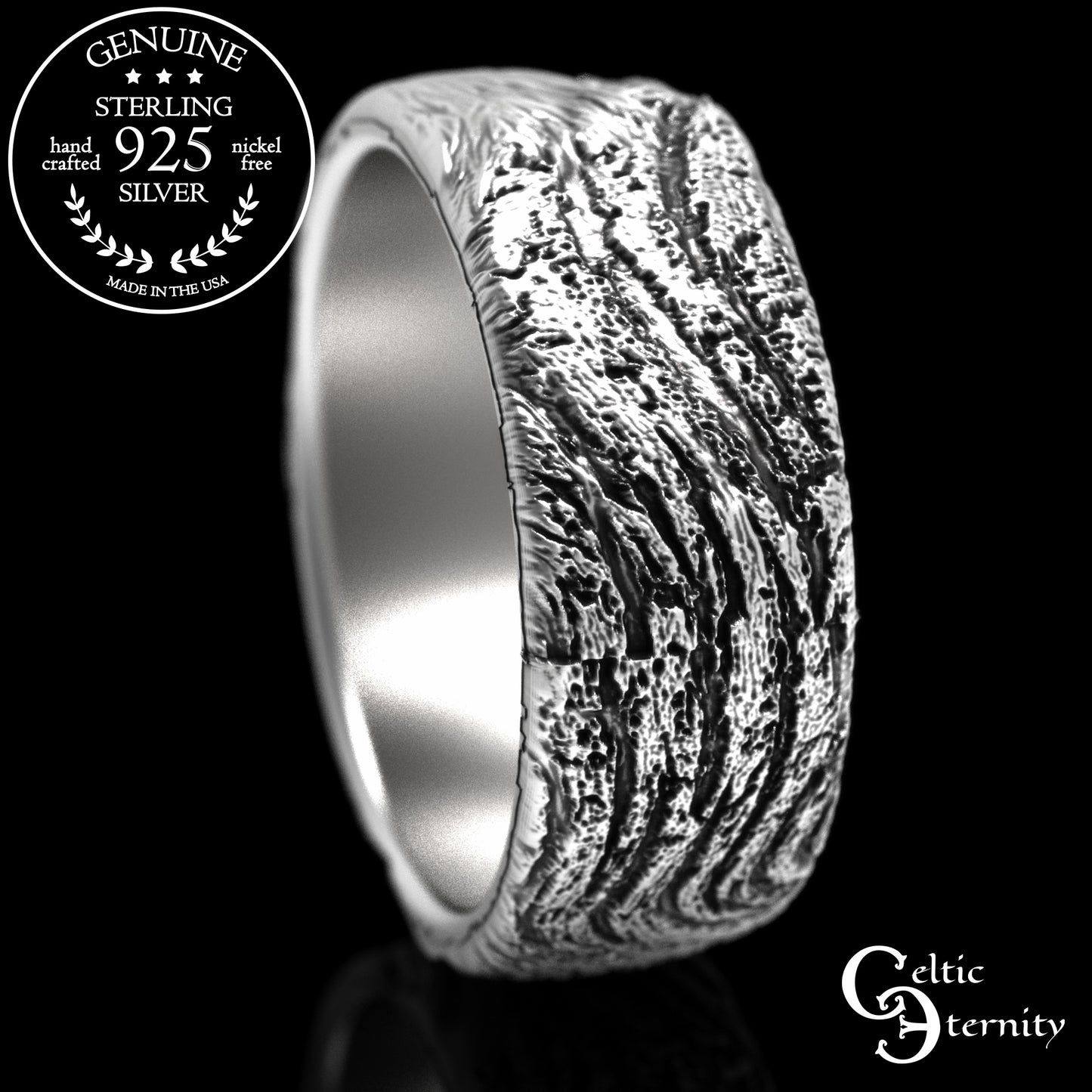 Sterling Hanging Bat with Tree Bark Texture Band, 2029
