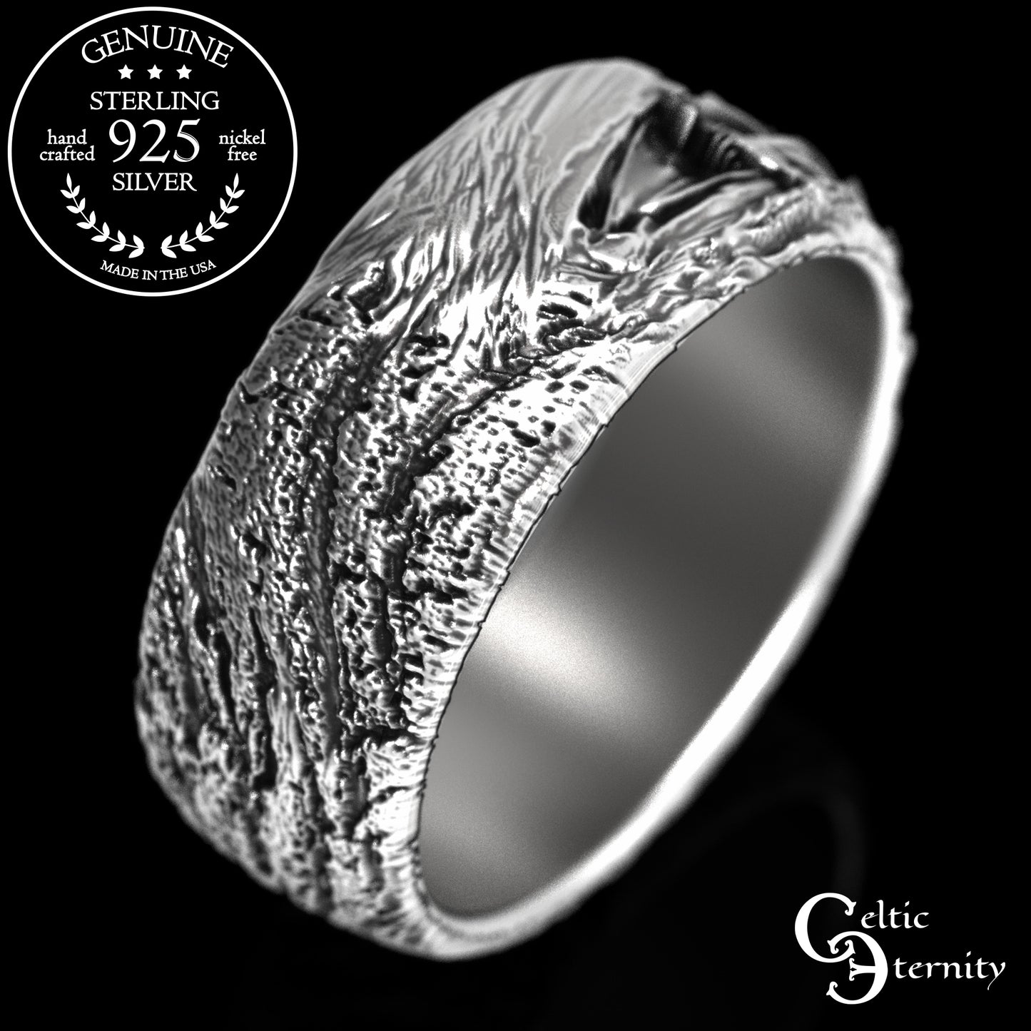 Sterling Hanging Bat with Tree Bark Texture Band, 2029