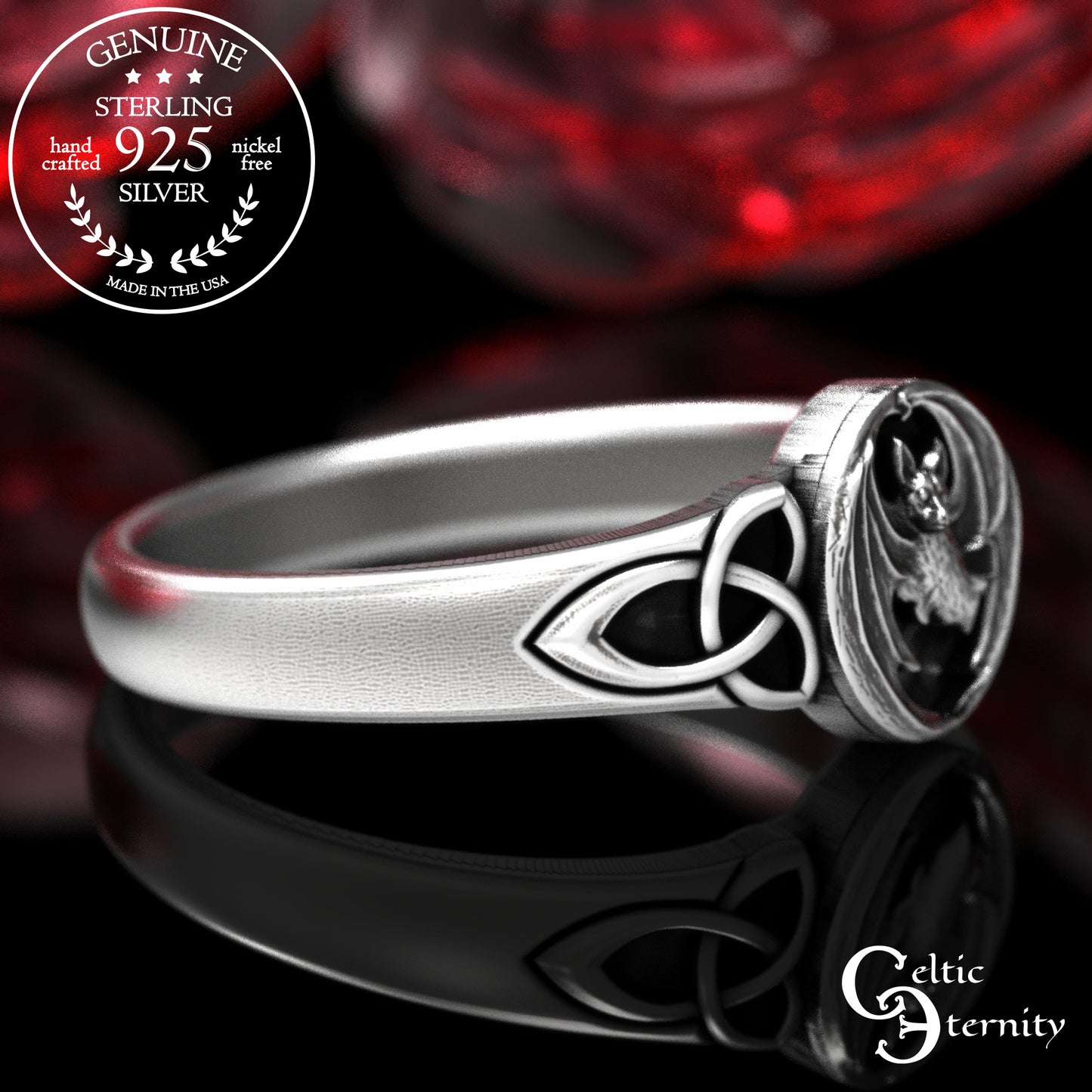 Sterling Silver Woman's Gothic Bat Statement Ring, 2030