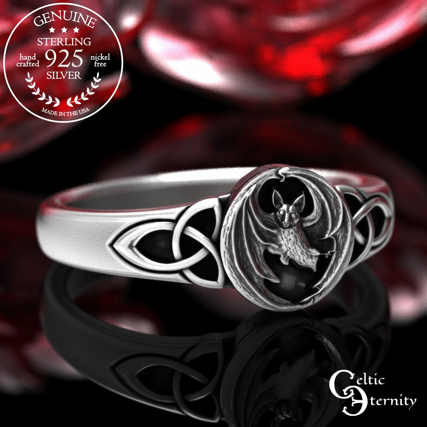 Sterling Silver Woman's Gothic Bat Statement Ring, 2030