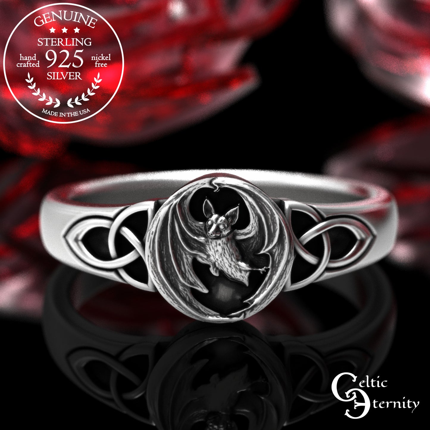 Sterling Silver Woman's Gothic Bat Statement Ring, 2030