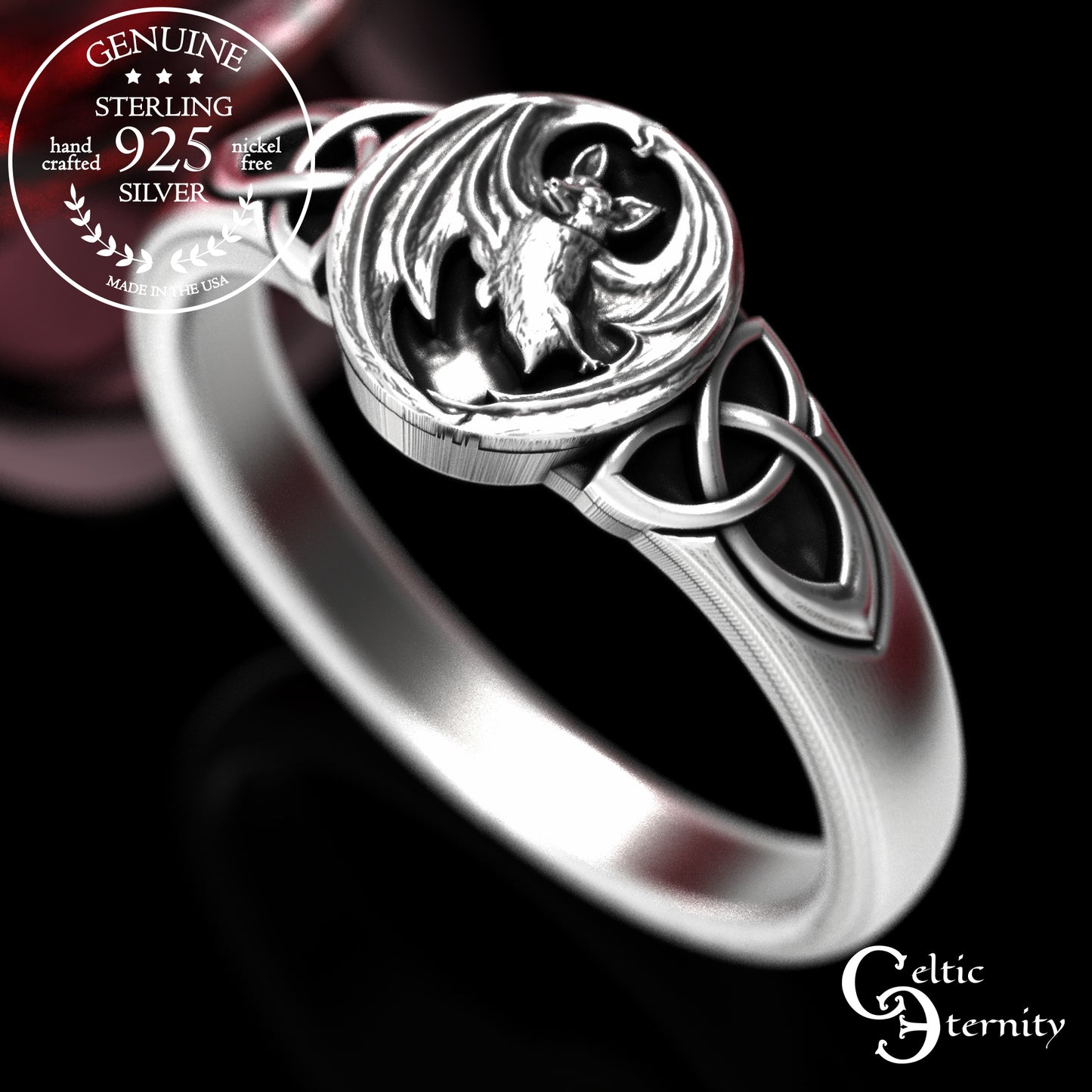 Sterling Silver Woman's Gothic Bat Statement Ring, 2030