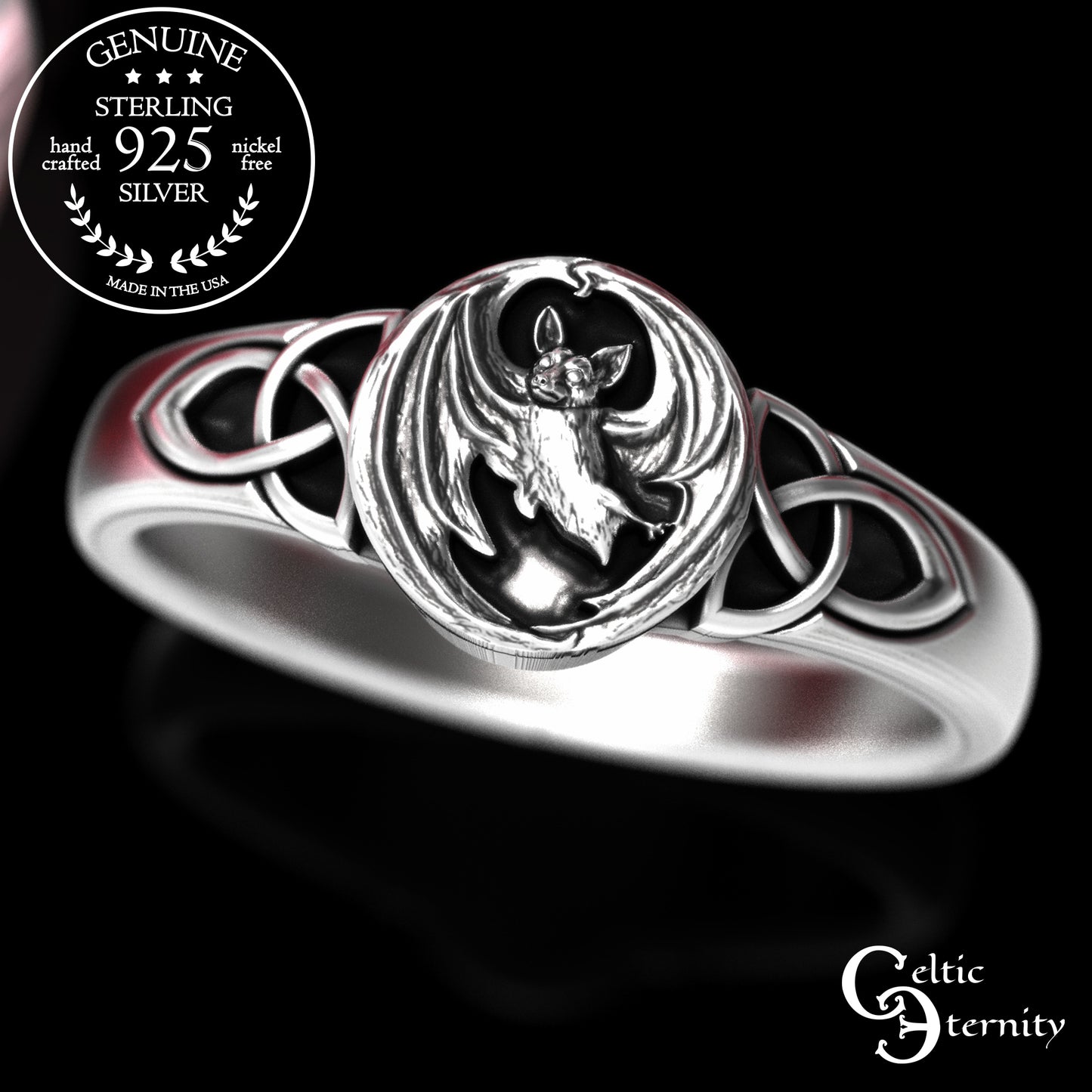 Sterling Silver Woman's Gothic Bat Statement Ring, 2030