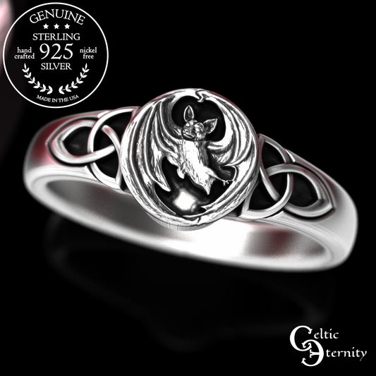 Sterling Silver Woman's Gothic Bat Statement Ring, 2030