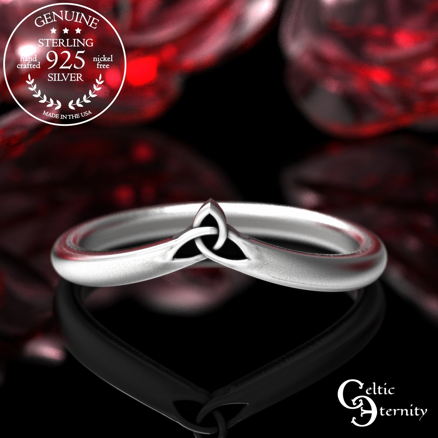 Sterling Silver Celtic Trinity Knot Accent Ring, 2033