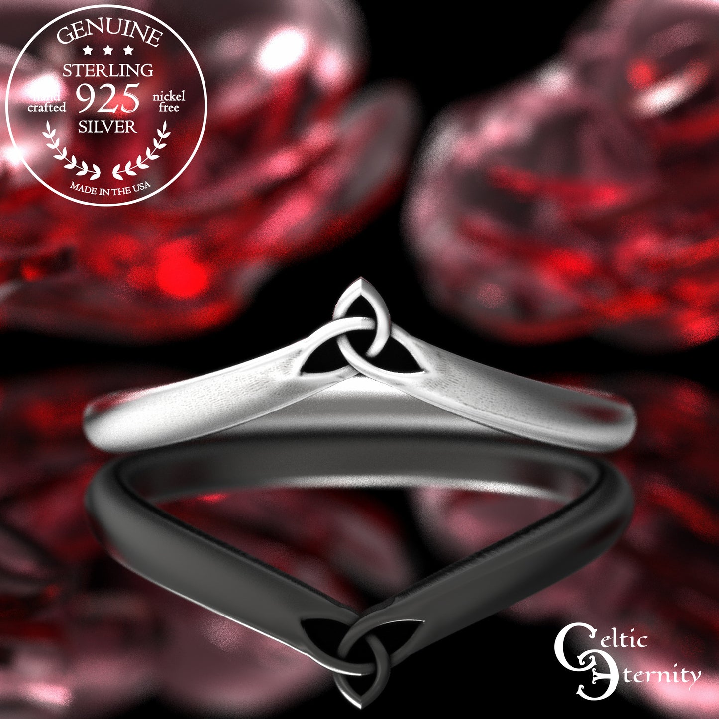 Sterling Silver Celtic Trinity Knot Accent Ring, 2033