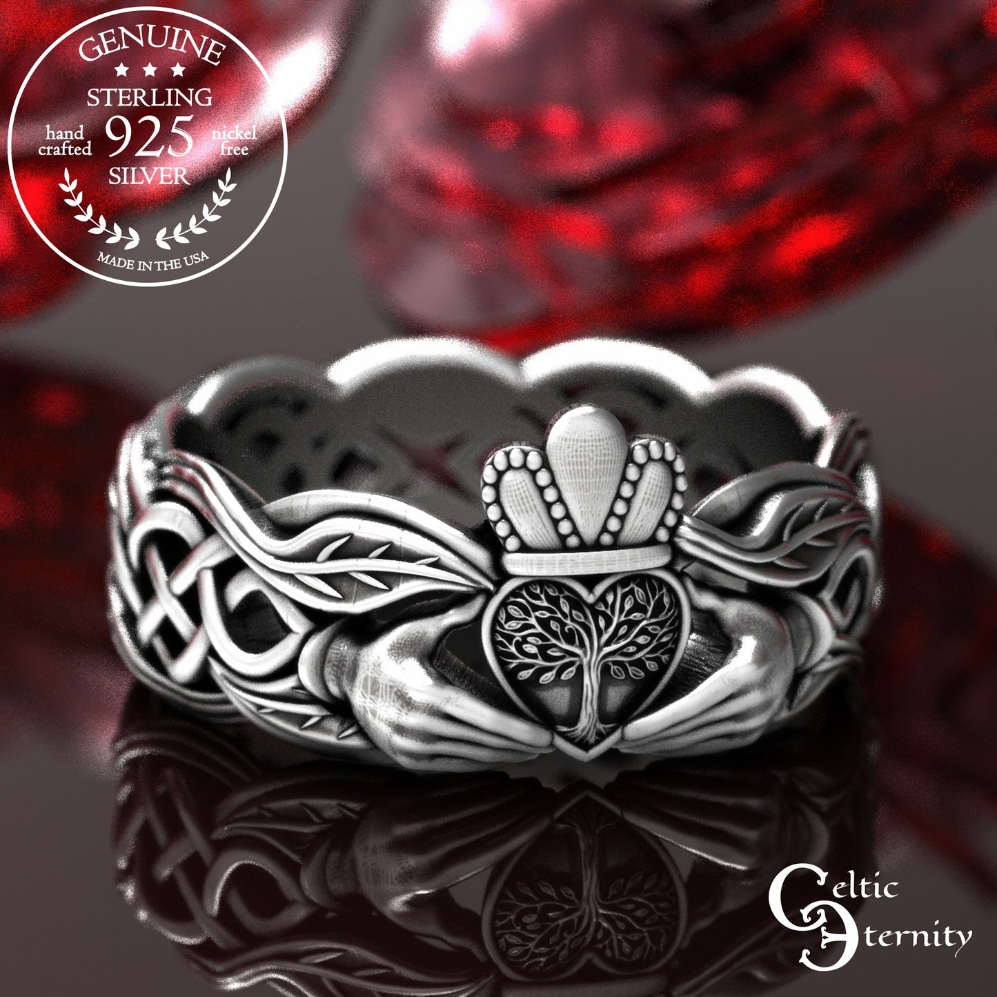 Sterling Women's Forest Claddagh Wedding Band, 2039